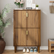 Ghent 23" Walnut Shoe Storage Cabinet with 2 Flip Drawers in Carved Line Design
