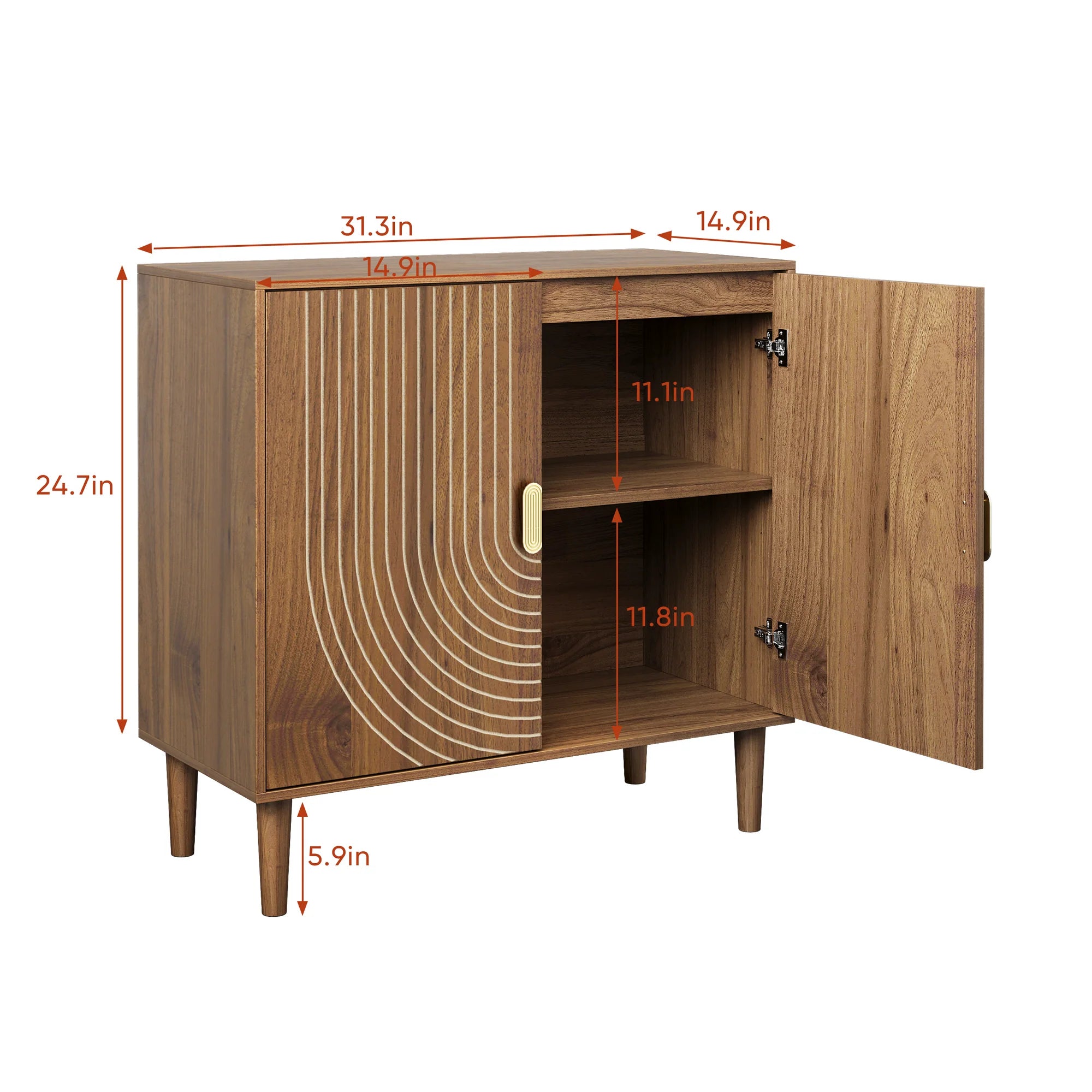 Ghent 31.3” Walnut Buffet Storage Cabinet with 2 Doors in Carved Line Design