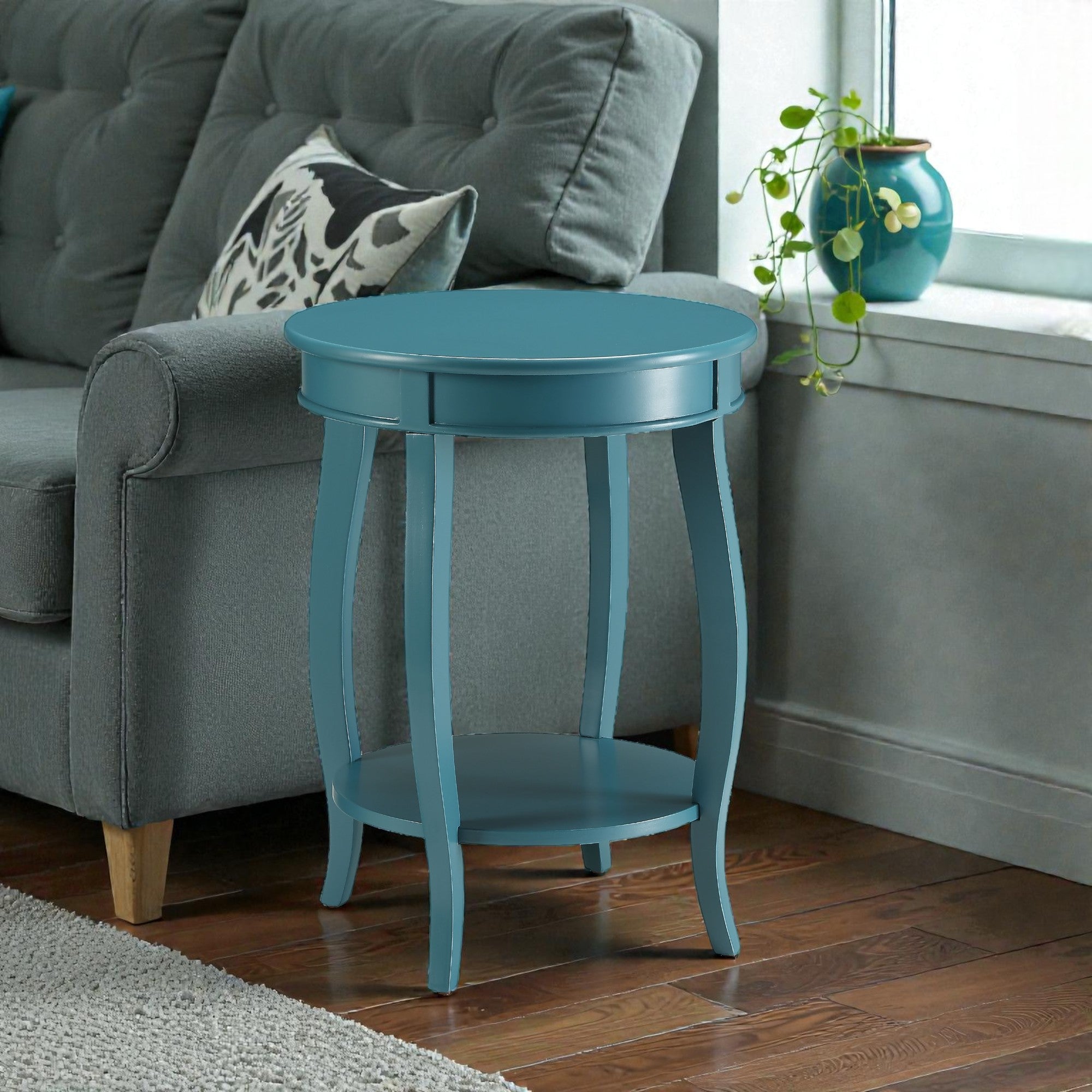 Gila 18" Round Accent Table Side Table with Storage Shelf