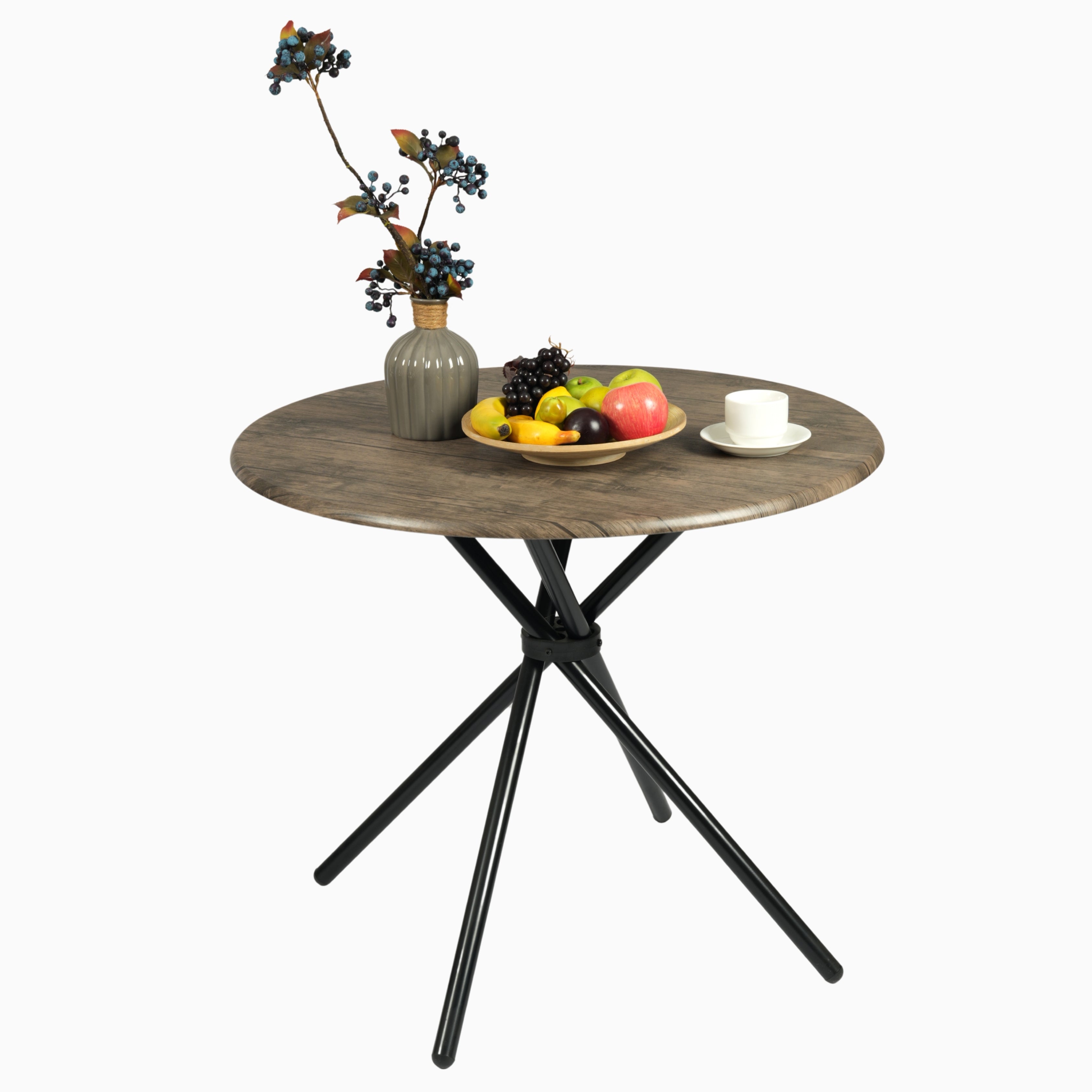 Homy Casa Hare 3PC Dining Set 31.5” Round Table with 2 Puz Biscuit Upholstered Chairs in Beige