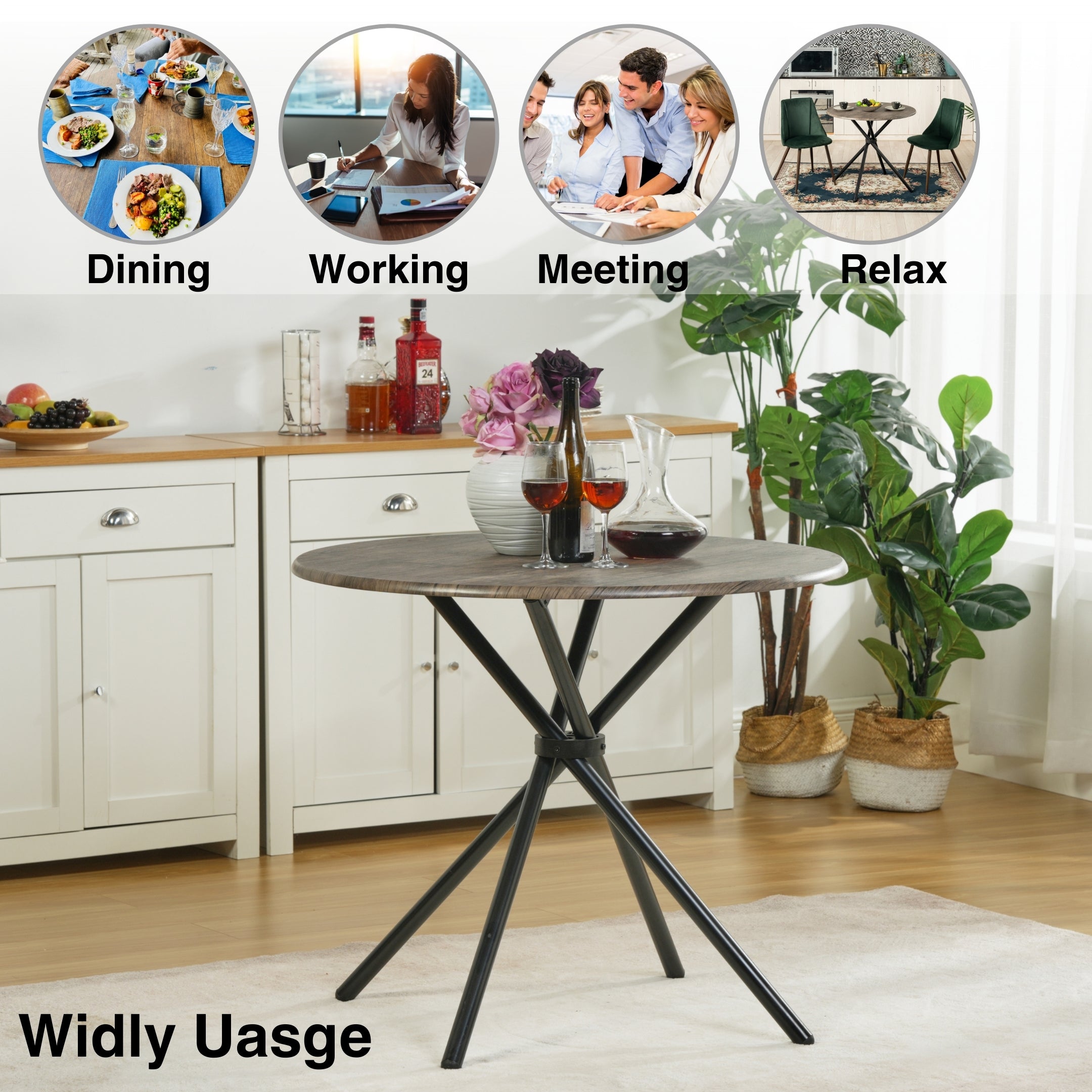 Hare 31.5” Tripod Accent Table with Wooden Top & Metal Legs