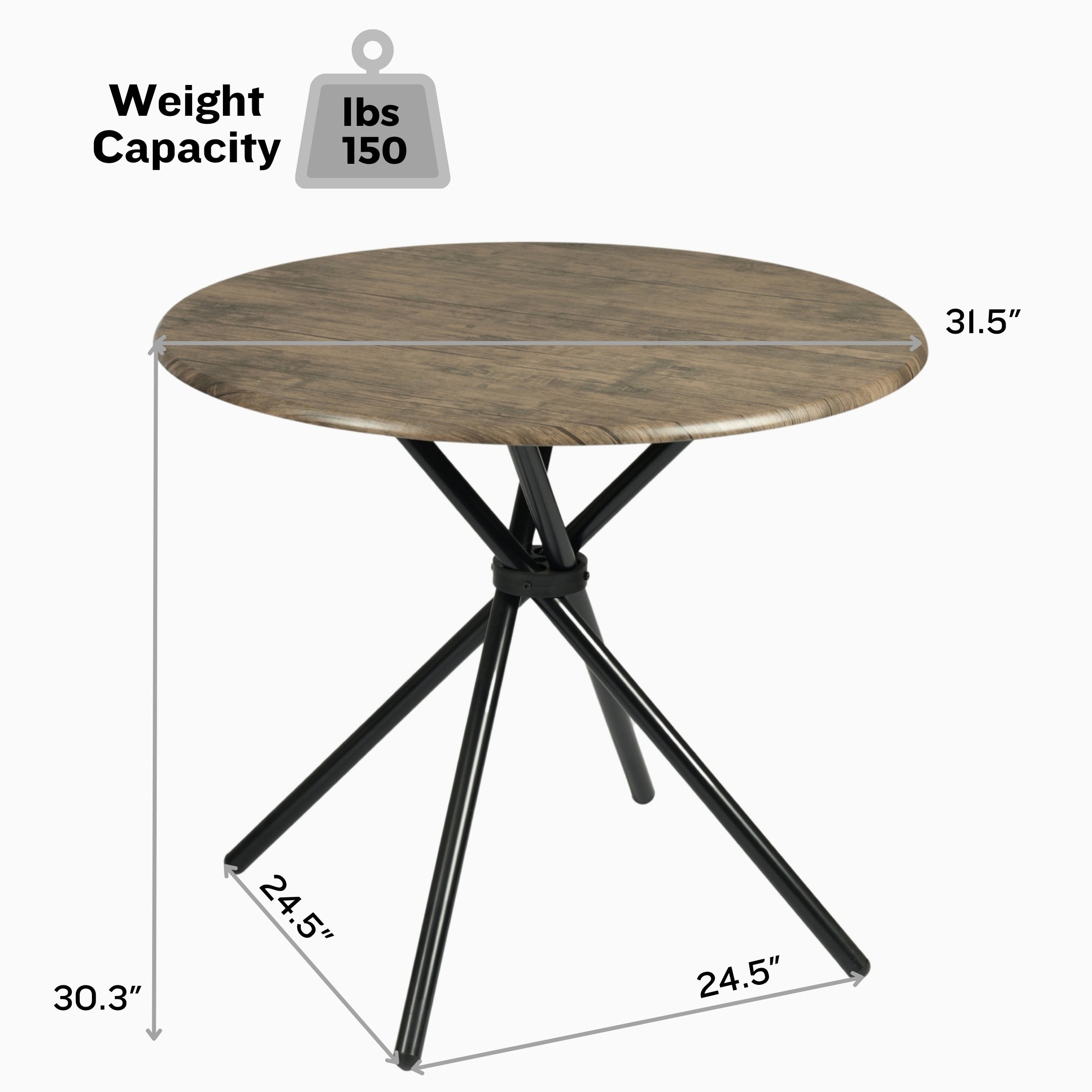 Hare 31.5” Tripod Accent Table with Wooden Top & Metal Legs