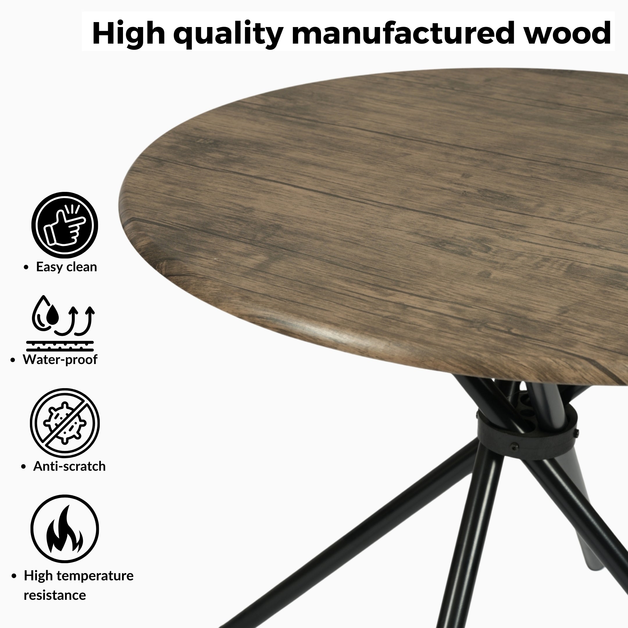 Homy Casa Hare 3PC Dining Set 31.5” Round Table with 2 Puz Biscuit Upholstered Chairs in Beige