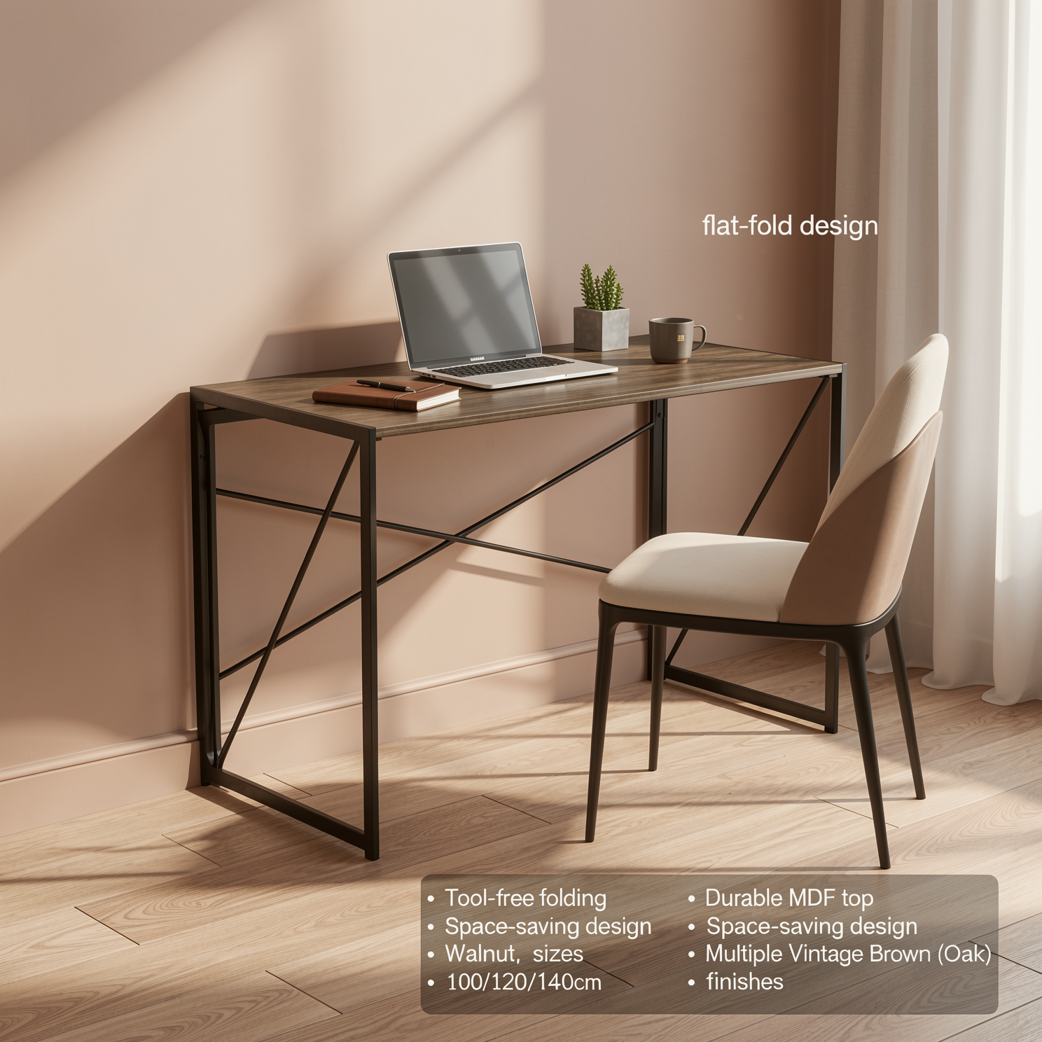 Homy Casa Harper 47" Folding Desk Compact Workspace Home Office