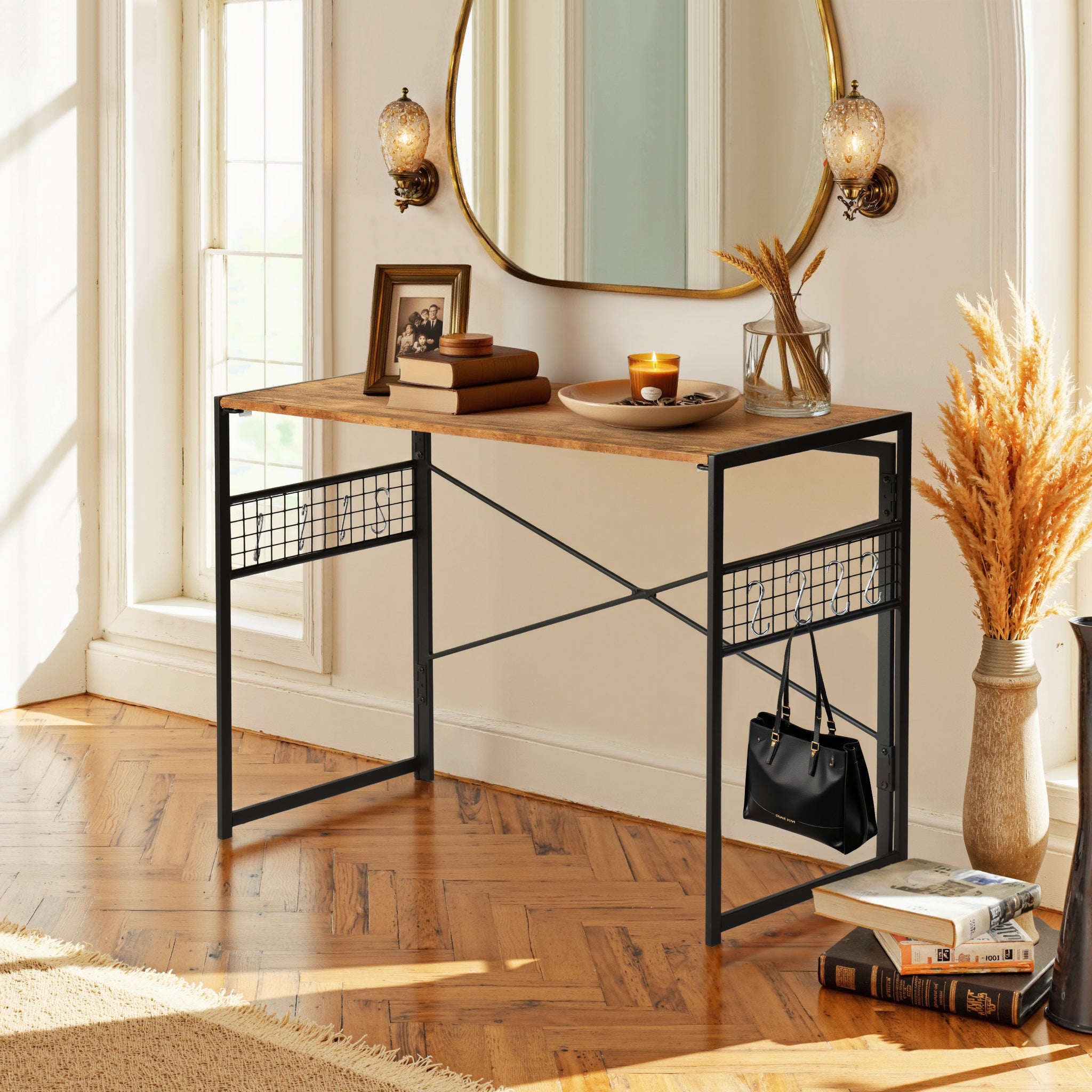 Homy Casa HARPER PLUS VINTAGE 39.4" W x 19.7" D x 28.4" H Folding Table for Home and Office