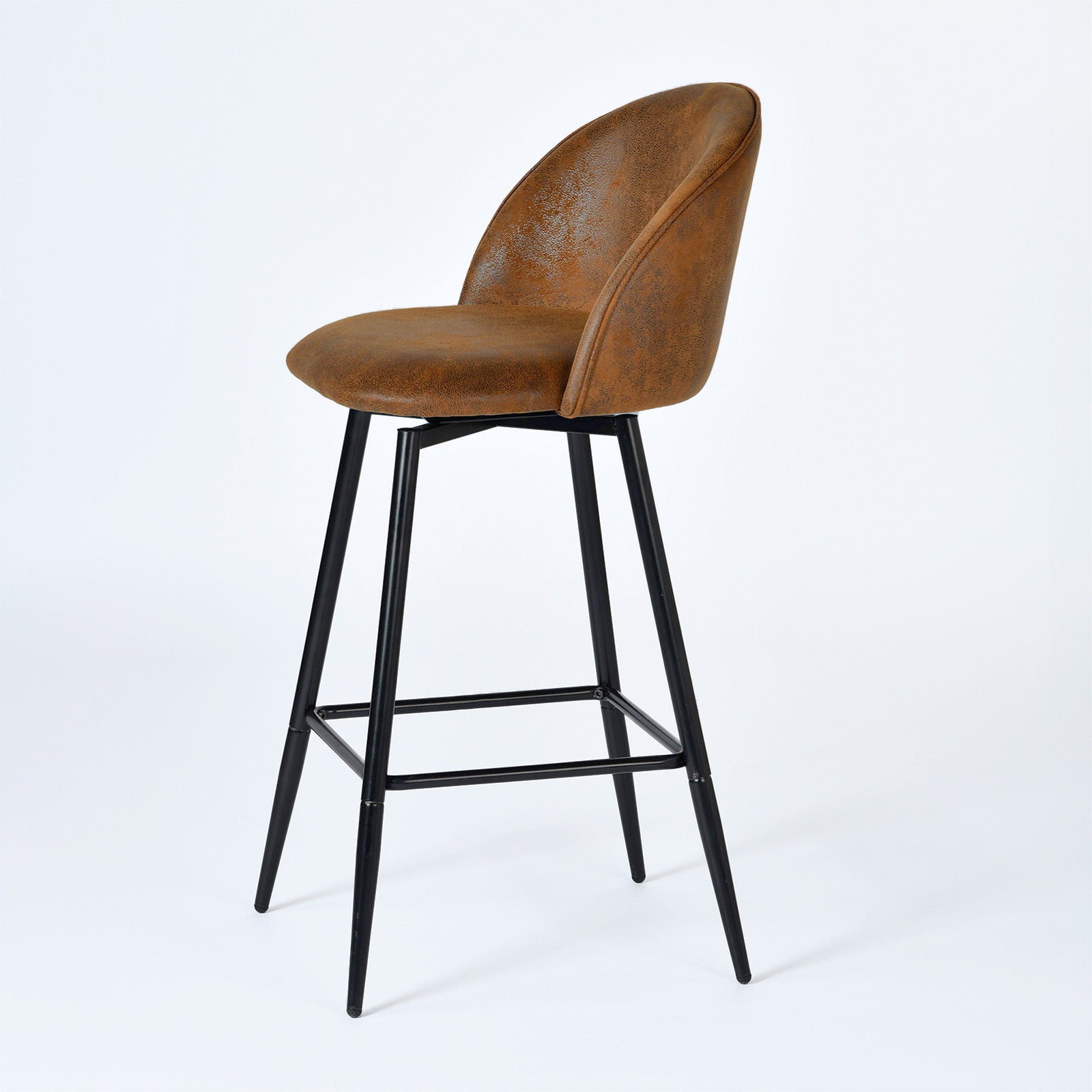 Homy Casa HASEEB Counter Swivel Barstool, Suede Brown & Black, Oak Finish, 46.5x50.5x94cm Open Box