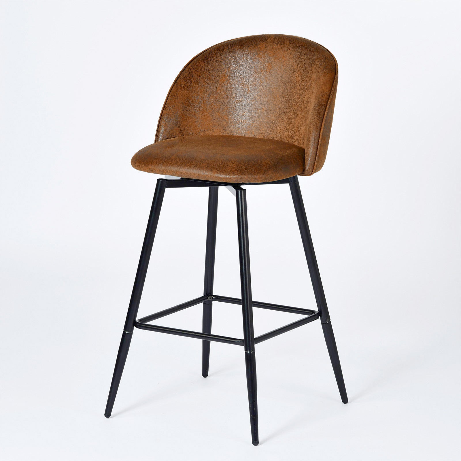 Homy Casa HASEEB Counter Swivel Barstool, Suede Brown & Black, Oak Finish, 46.5x50.5x94cm Open Box
