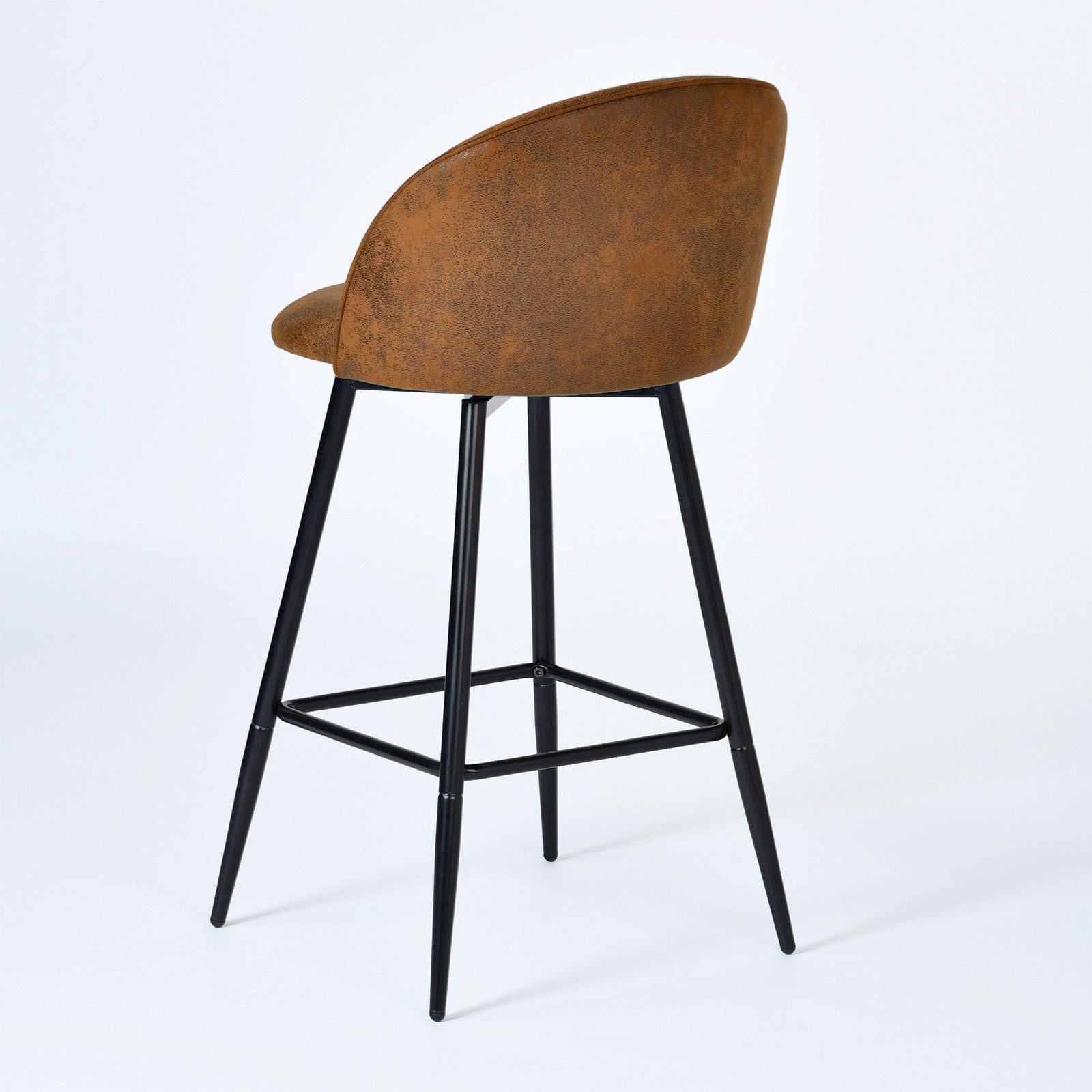 Homy Casa HASEEB Counter Swivel Barstool, Suede Brown & Black, Oak Finish, 46.5x50.5x94cm Open Box