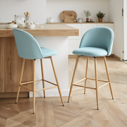 Homy Casa HASEEB 2PC 26" Light Blue Swivel Counter Height Bar Stools with Oak Finish Legs - Free Shipping