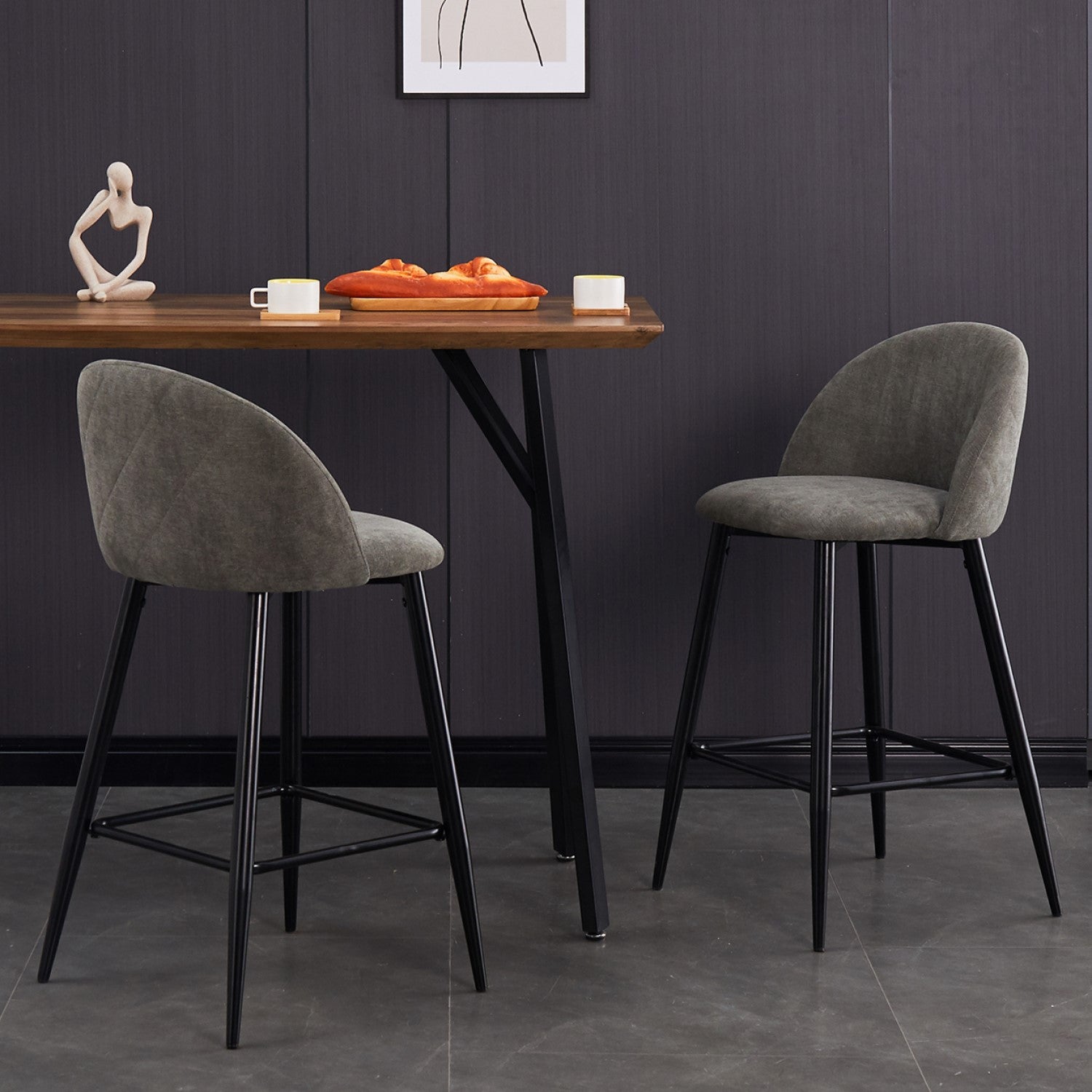 Open Box Homy Casa HASEEB Counter Bar Stool Dark Grey Terry Fabric 18.3" W x 19.9" D x 37" H Modern Seating