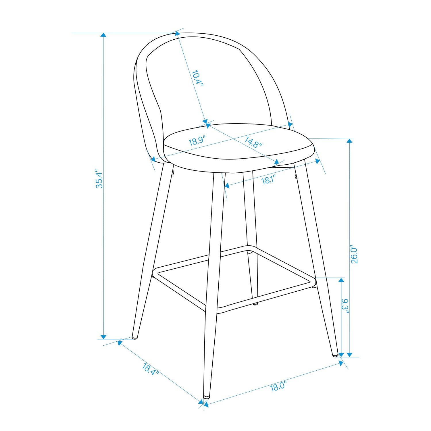 Open Box Homy Casa HASEEB Counter Bar Stool Dark Grey Terry Fabric 18.3" W x 19.9" D x 37" H Modern Seating