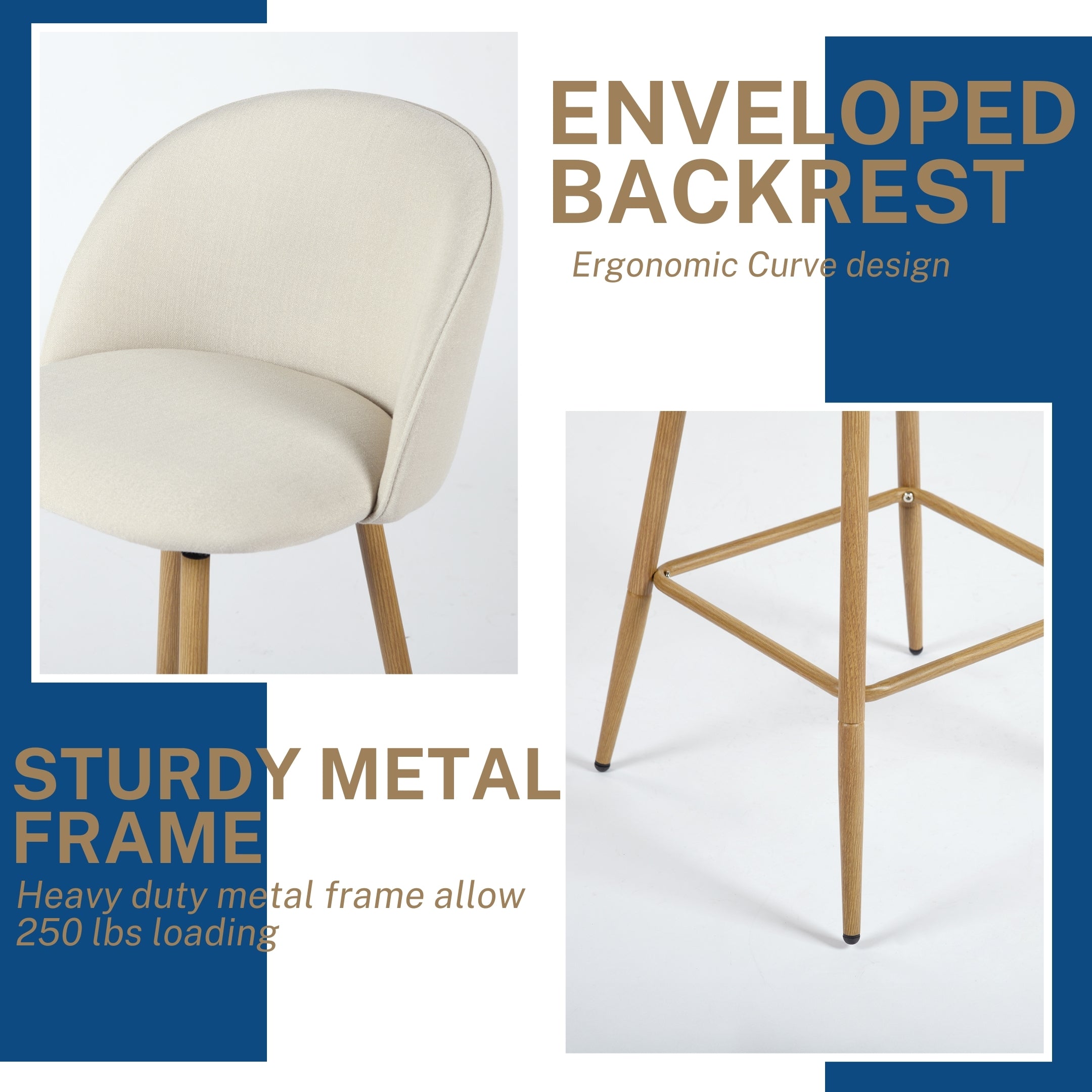 Homy Casa HASEEB Counter Fabric Barstool Beige Oak Leg 18.3"  x 19.9"  x 37"  Swivel Barstool Open Box