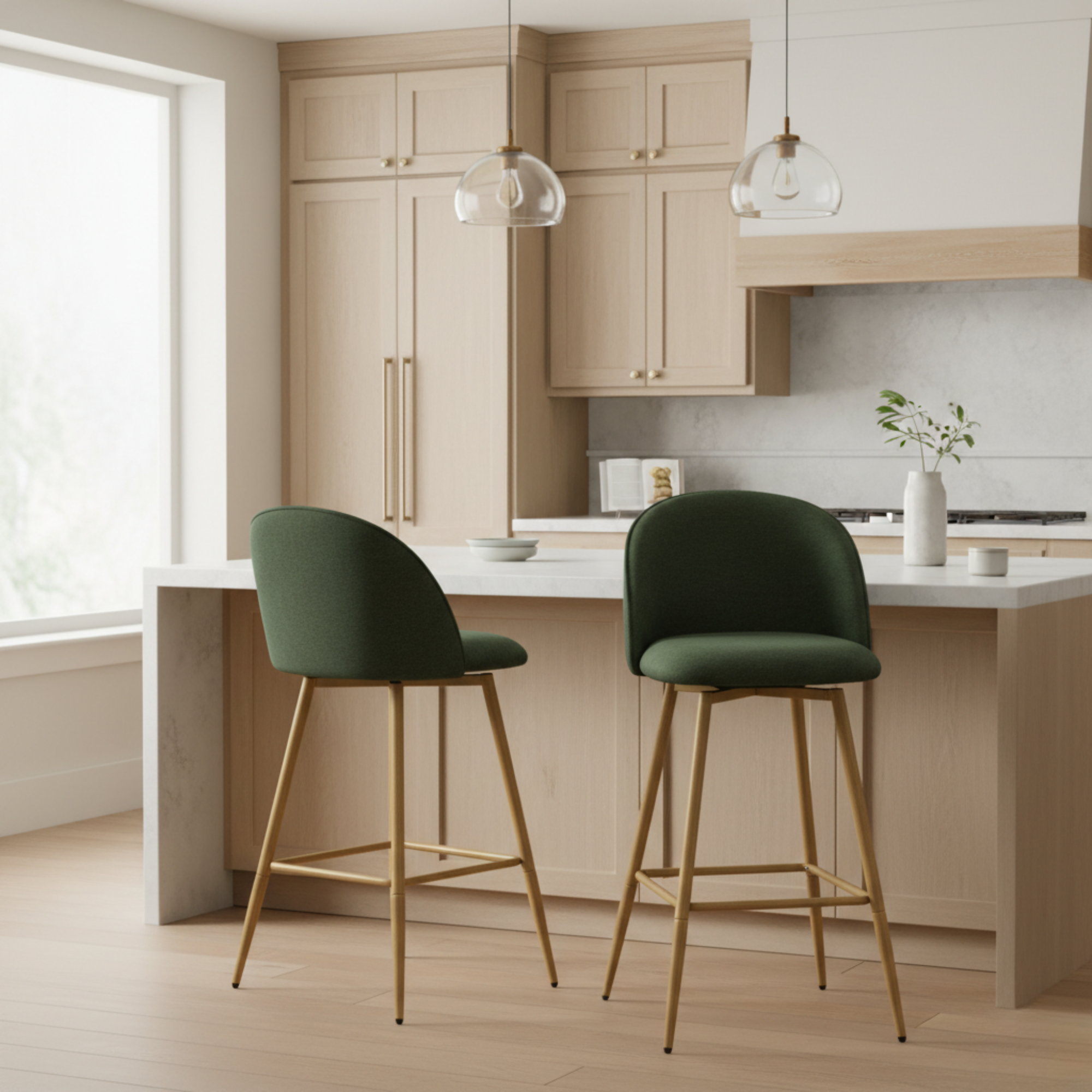 Homy Casa HASEEB 26" Verita Swivel Counter Height Bar Stools Set of 2, Green