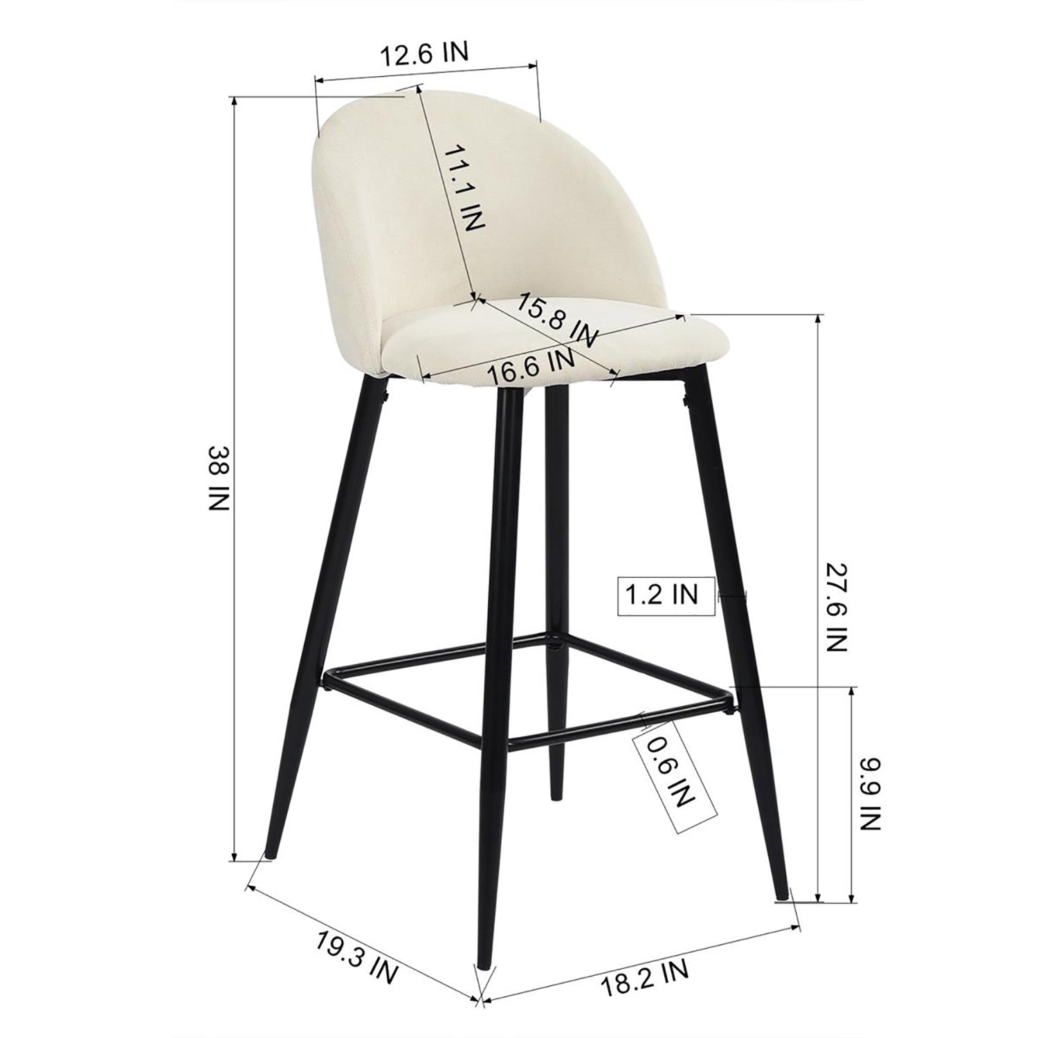 Homy Casa HASEEB Terry Cream Black Leg  2 PCS 27" Bar Stool Modern Bar Seating Open Box