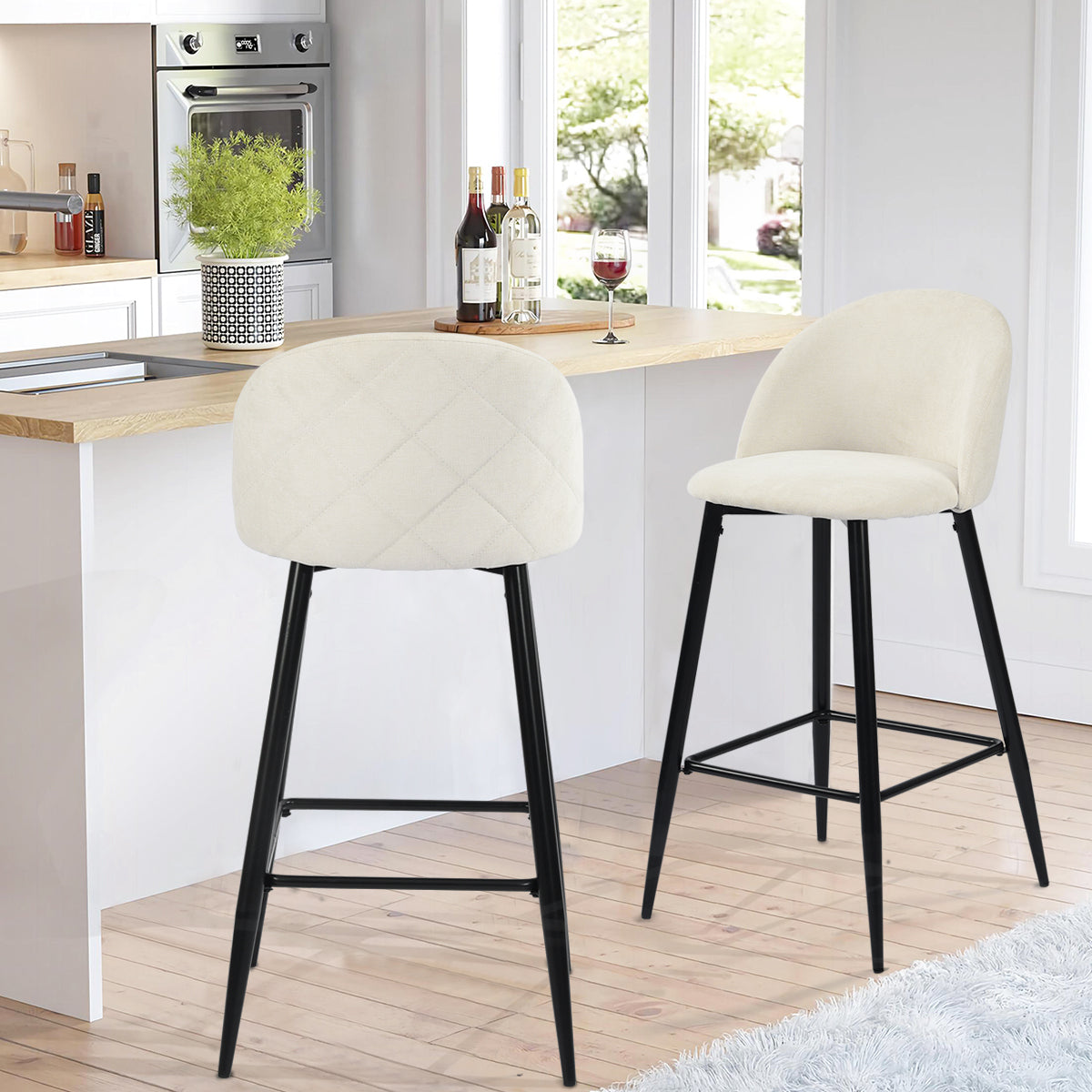 Homy Casa HASEEB Terry Cream Black Leg  2 PCS 27" Bar Stool Modern Bar Seating Open Box