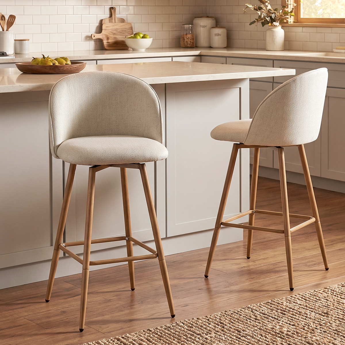 Homy Casa Haseeb Beige Swivel Counter Stool 1PC Counter Seating Open Box