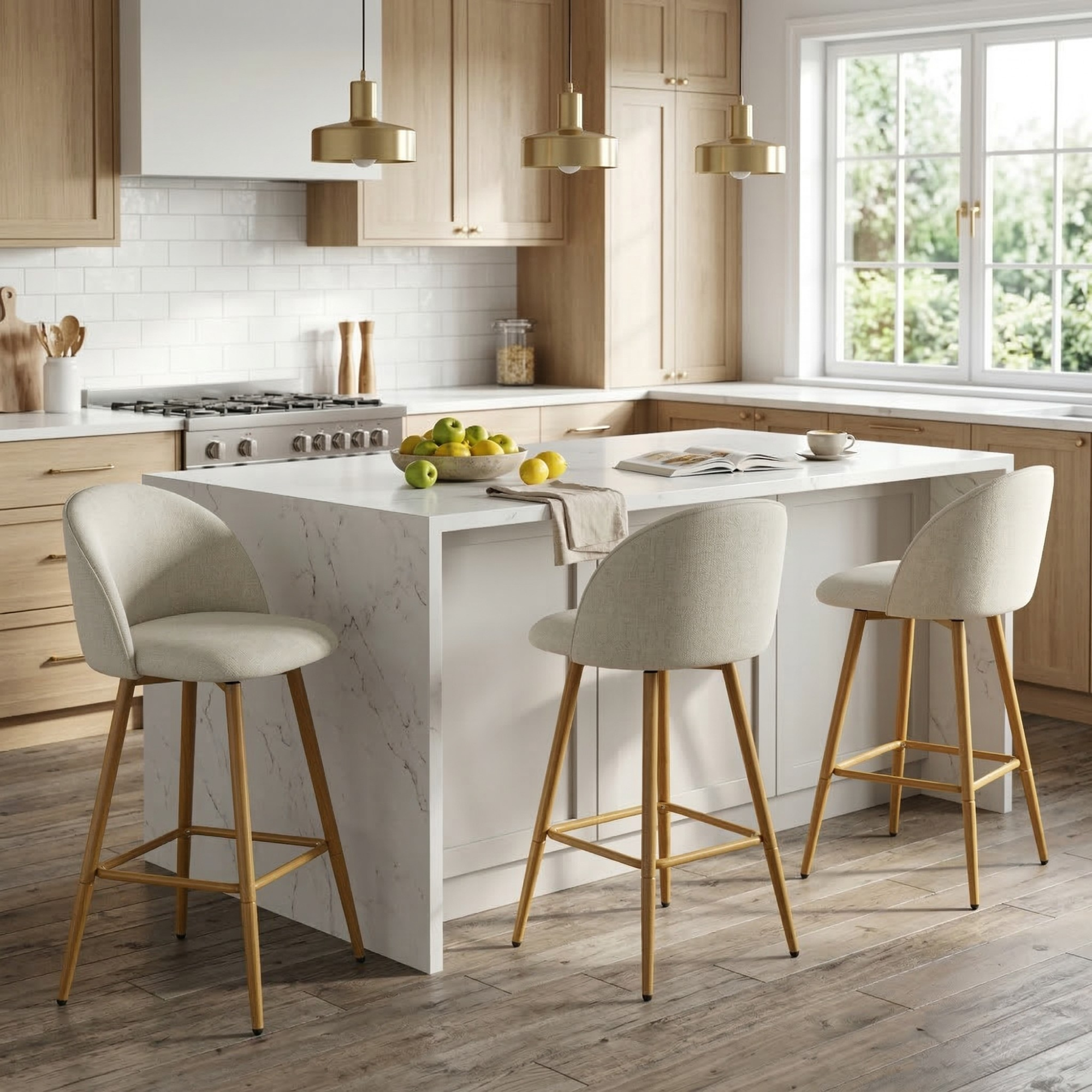 Homy Casa HASEEB Counter Barrel Beige Oak Leg Swivel Barstool "18.31 x 19.88 x 37.01 in" Kitchen & Dining Seating