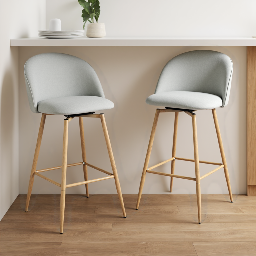 Homy Casa HASEEB 26" Swivel Counter Height Bar Stools Set of 2,Gray