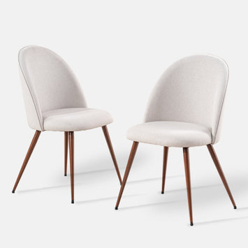 haven beige fabric dining chair set of 2 - high back upholstery seat - walnut wood legs modern style