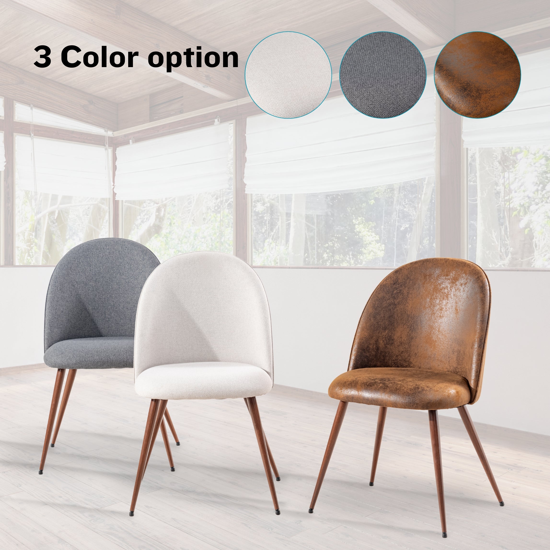 Homy Casa SORIAN 7PC Industrial Dining Set 63” Vintage Brown Table with 6 Haven High Back Dining Chairs in Beige