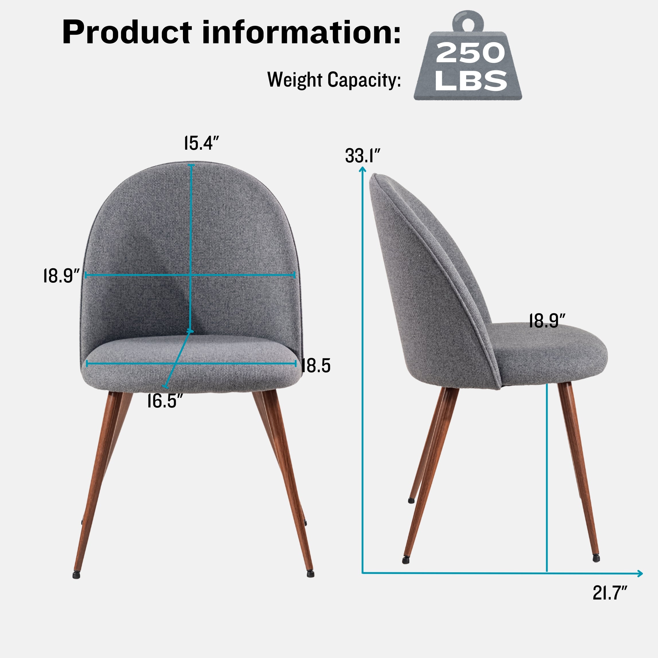 Open Box Homy Casa HAVEN Fabric Grey Dining Chair Set "20.08''L x 21.06''W x 33.07''H" Modern Seating for Kitchen & Dining Room