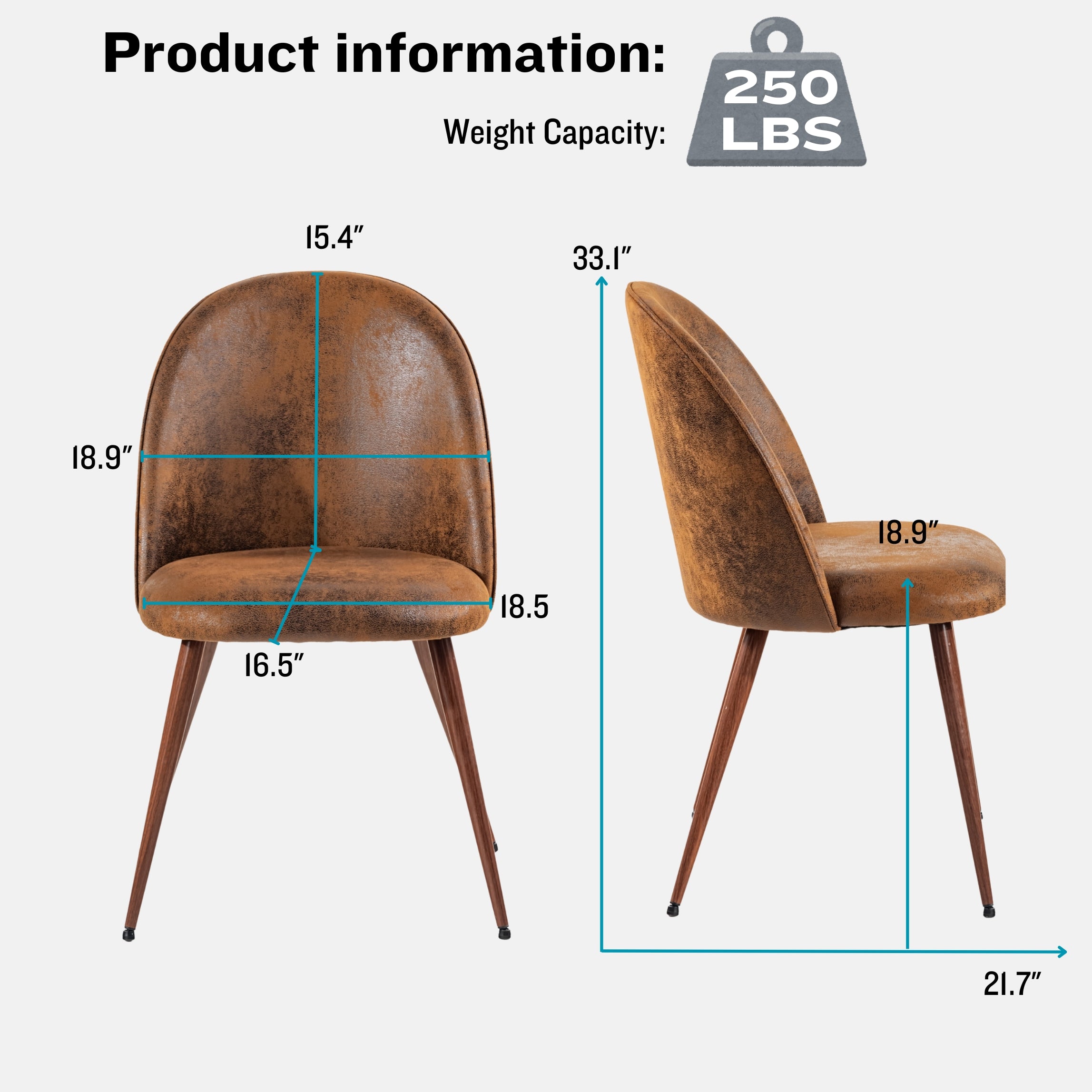 Homy Casa HAVEN SUEDE BROWN WALNUT LEG 2PK Dining Chair Set for Home and Office Open Box