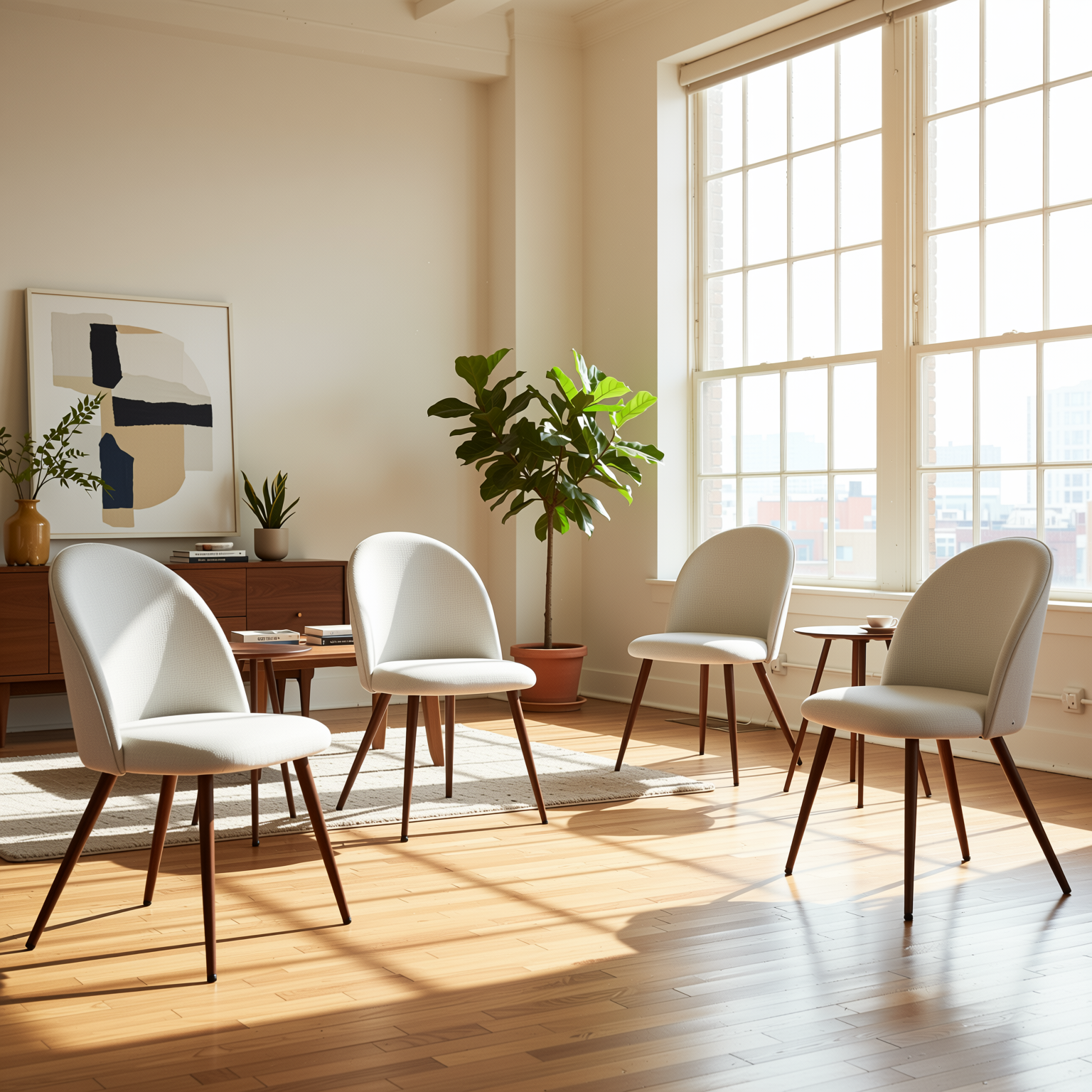 Haven Set of 4 High Back Fabric Upholsted Dining Chairs