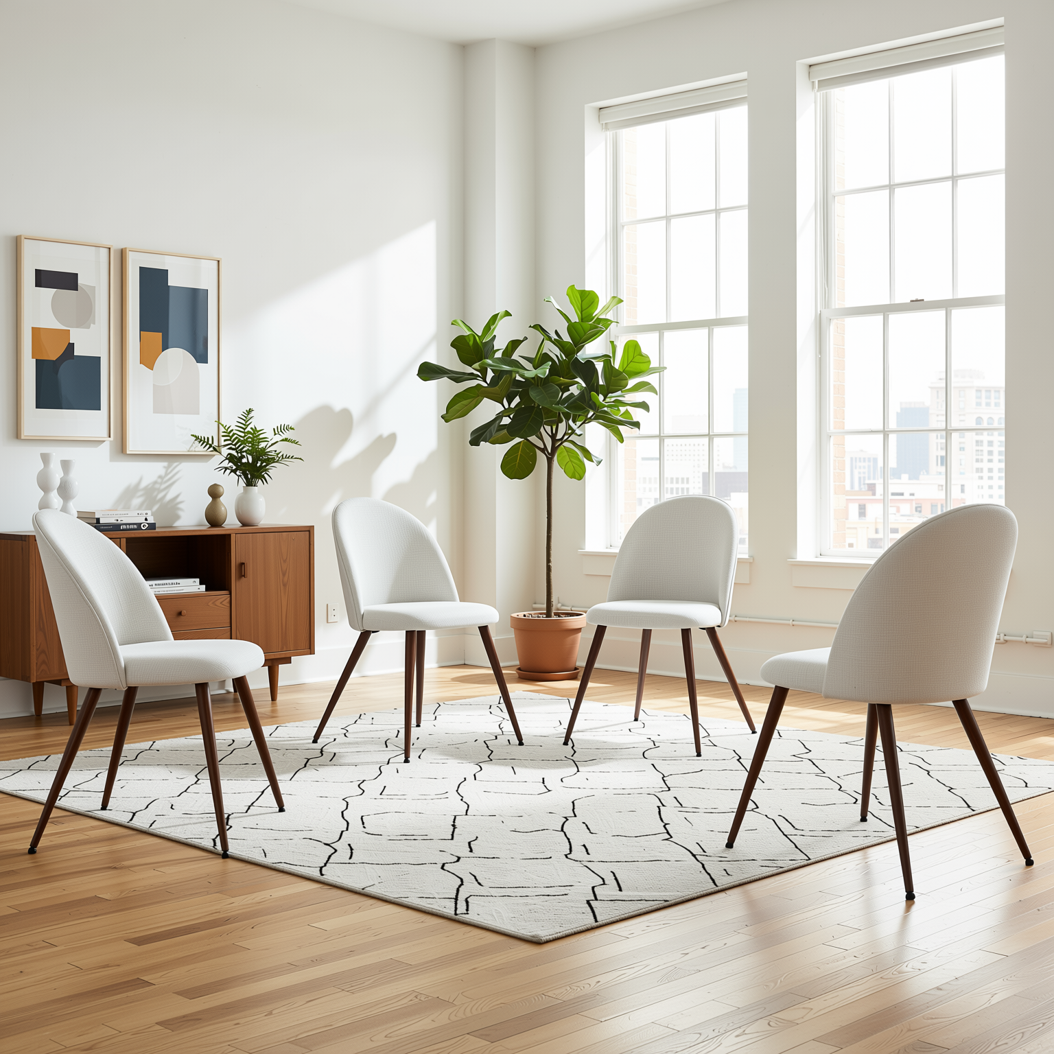 Homy Casa STOGER 5PC Scandinavian Extendable Dining Set with 4 Haven Upholstered Chairs