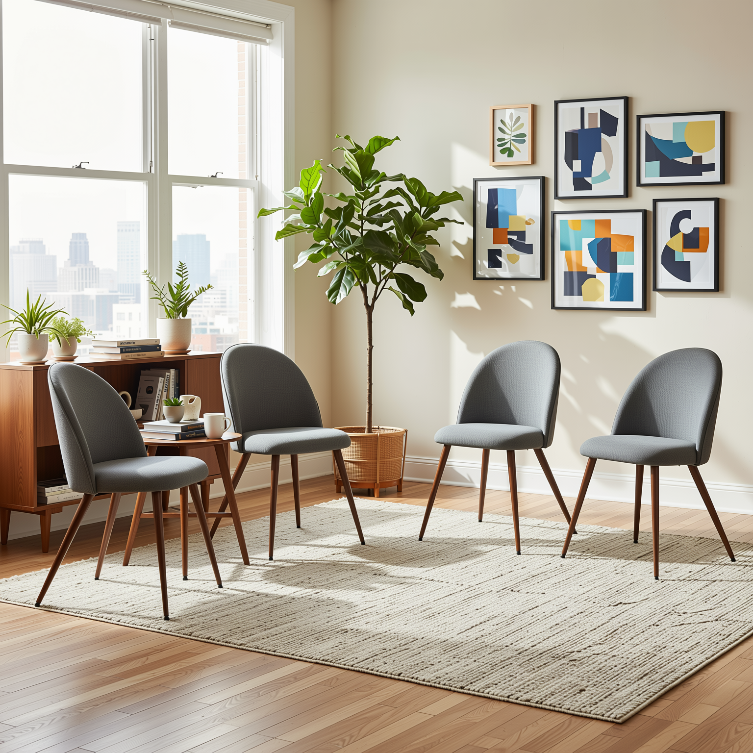 Haven Set of 4 High Back Fabric Upholsted Dining Chairs