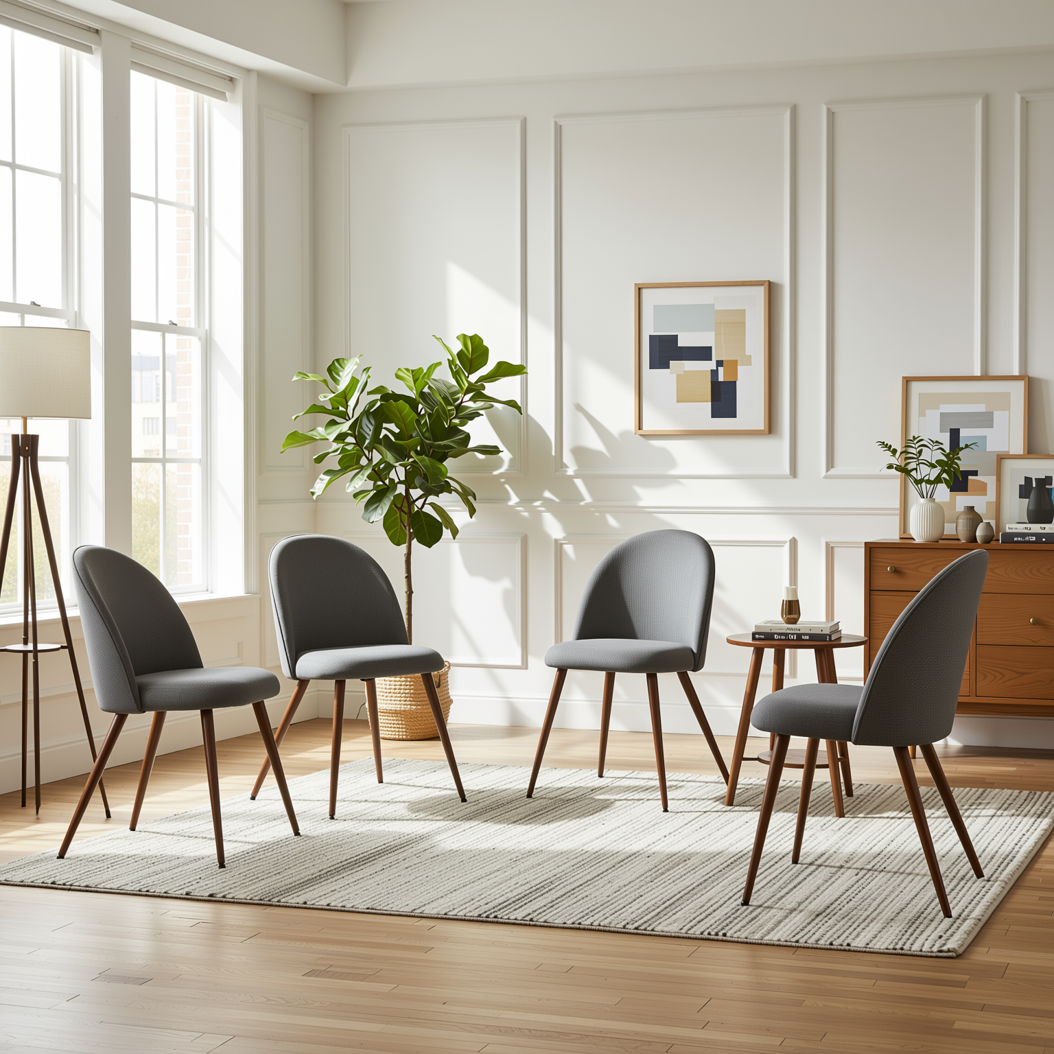 Haven Set of 4 High Back Fabric Upholsted Dining Chairs
