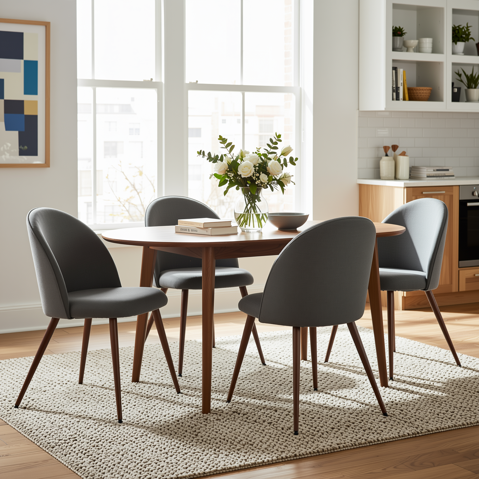 Haven Set of 4 High Back Fabric Upholsted Dining Chairs