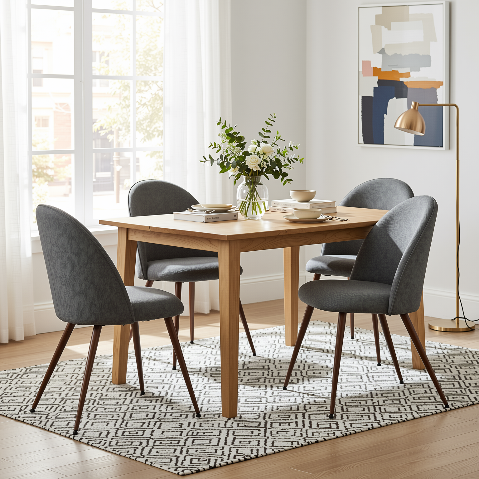 Haven Set of 4 High Back Fabric Upholsted Dining Chairs