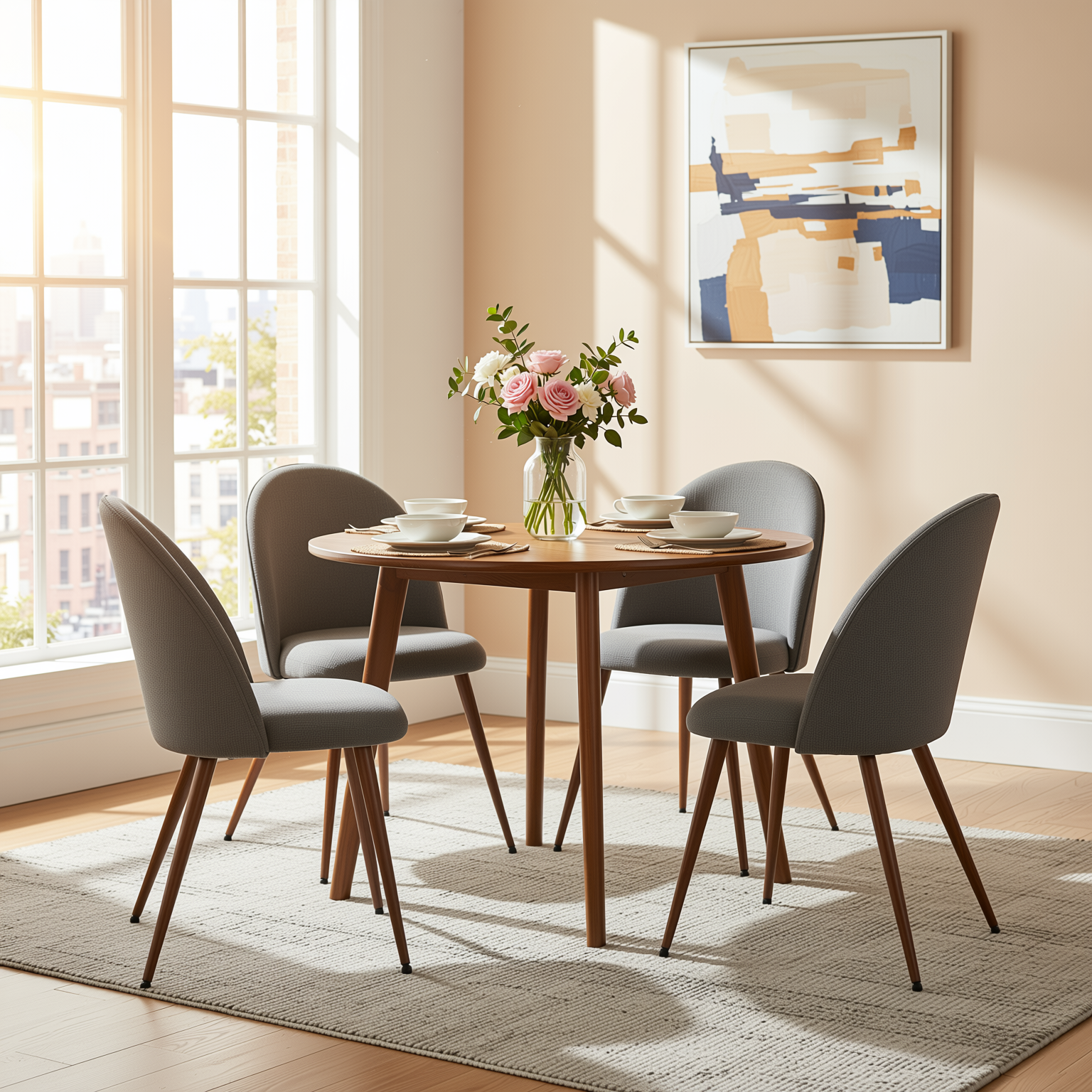 Haven Set of 4 High Back Fabric Upholsted Dining Chairs