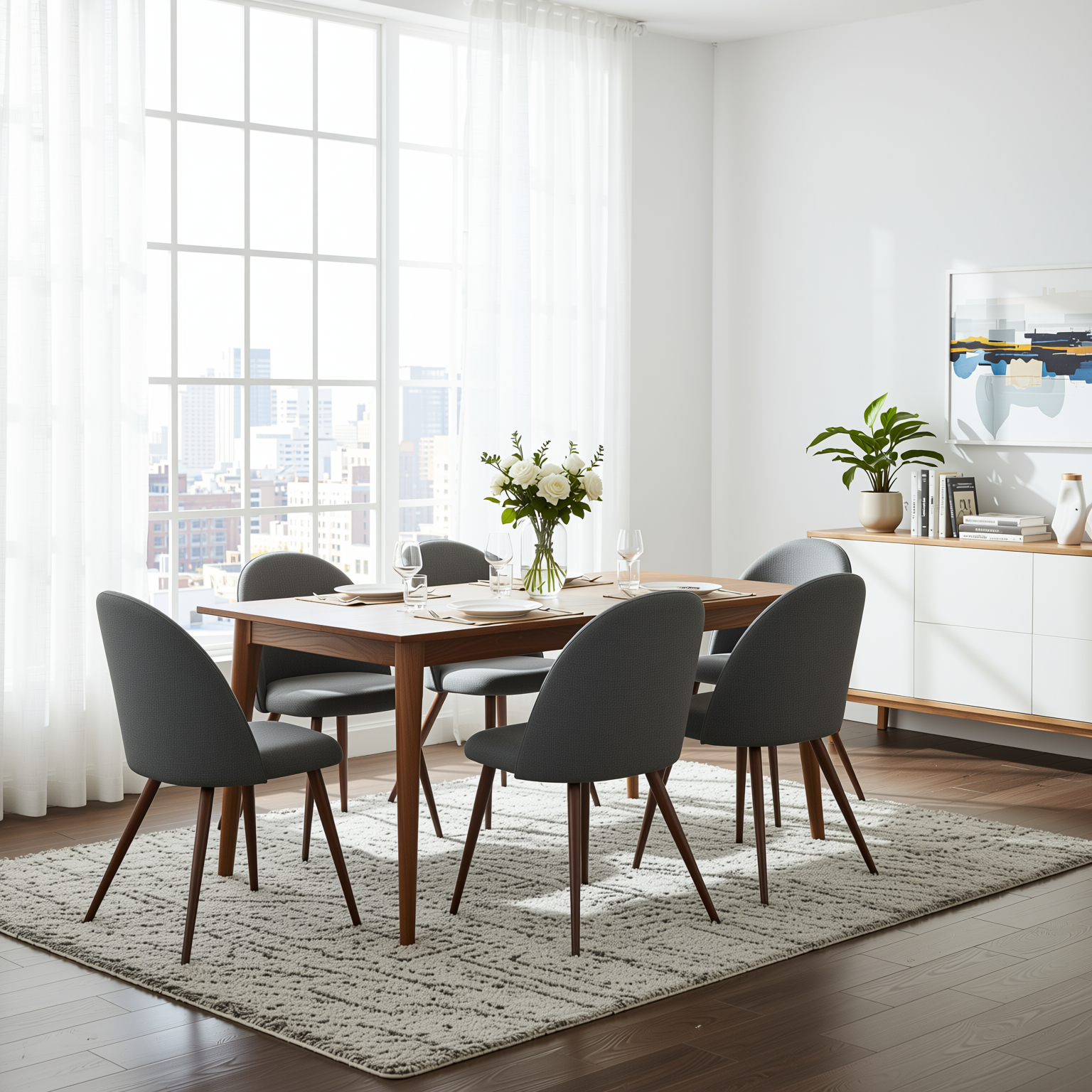 Haven High Back Fabric Upholsted Dining Chair Set of 2