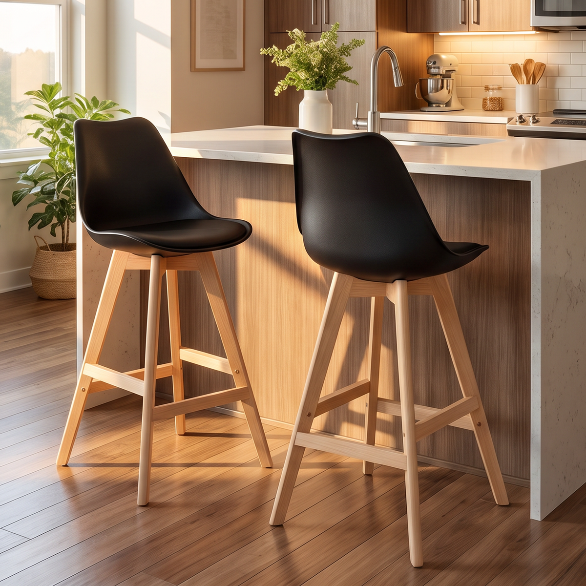 Homy Casa Homie Plus 2PC 39" Modern Bar Stool, Black, Open Box