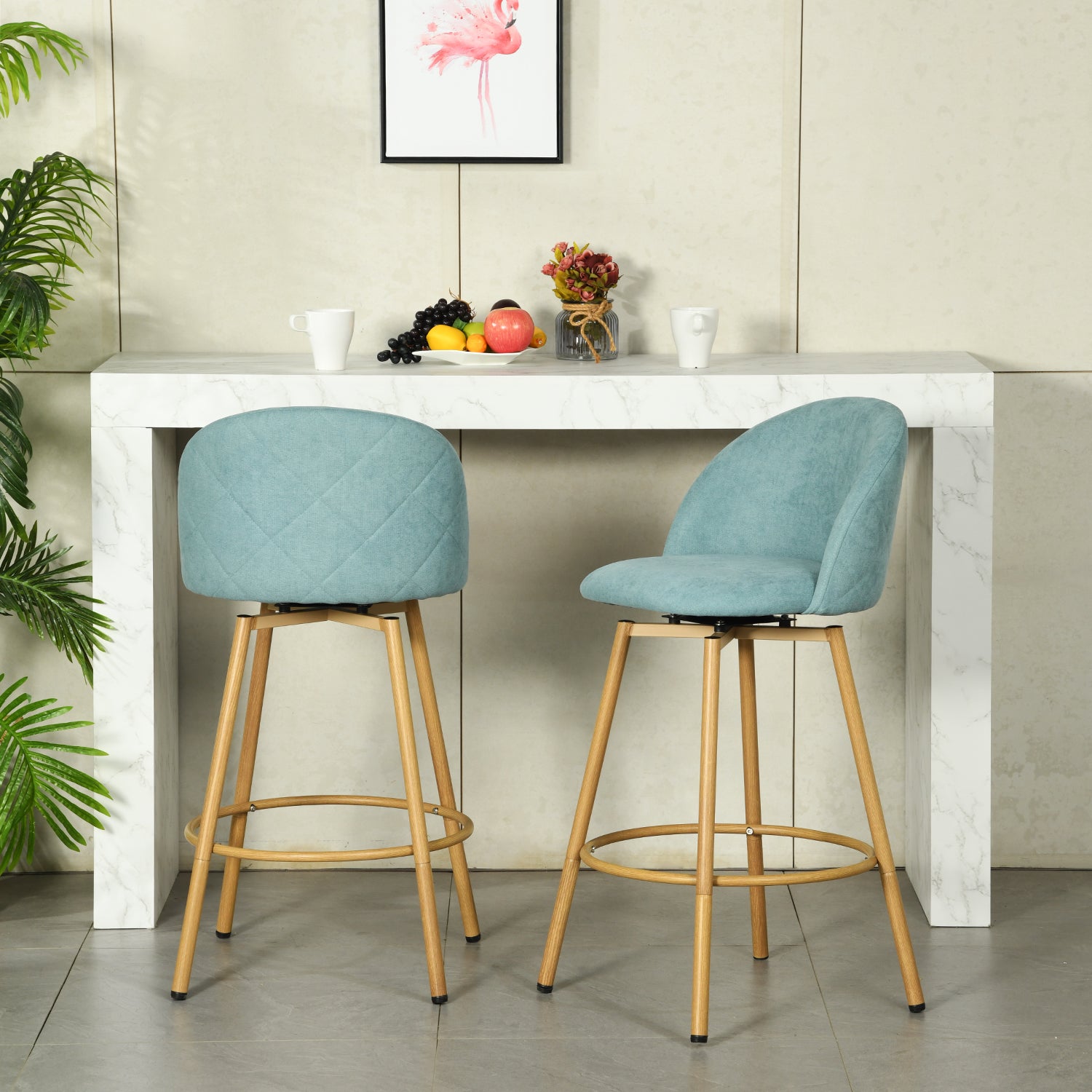 Homy Casa HSB-CS001 2PC Bar Stools Modern Bar Seating Aloe Blue Open Box