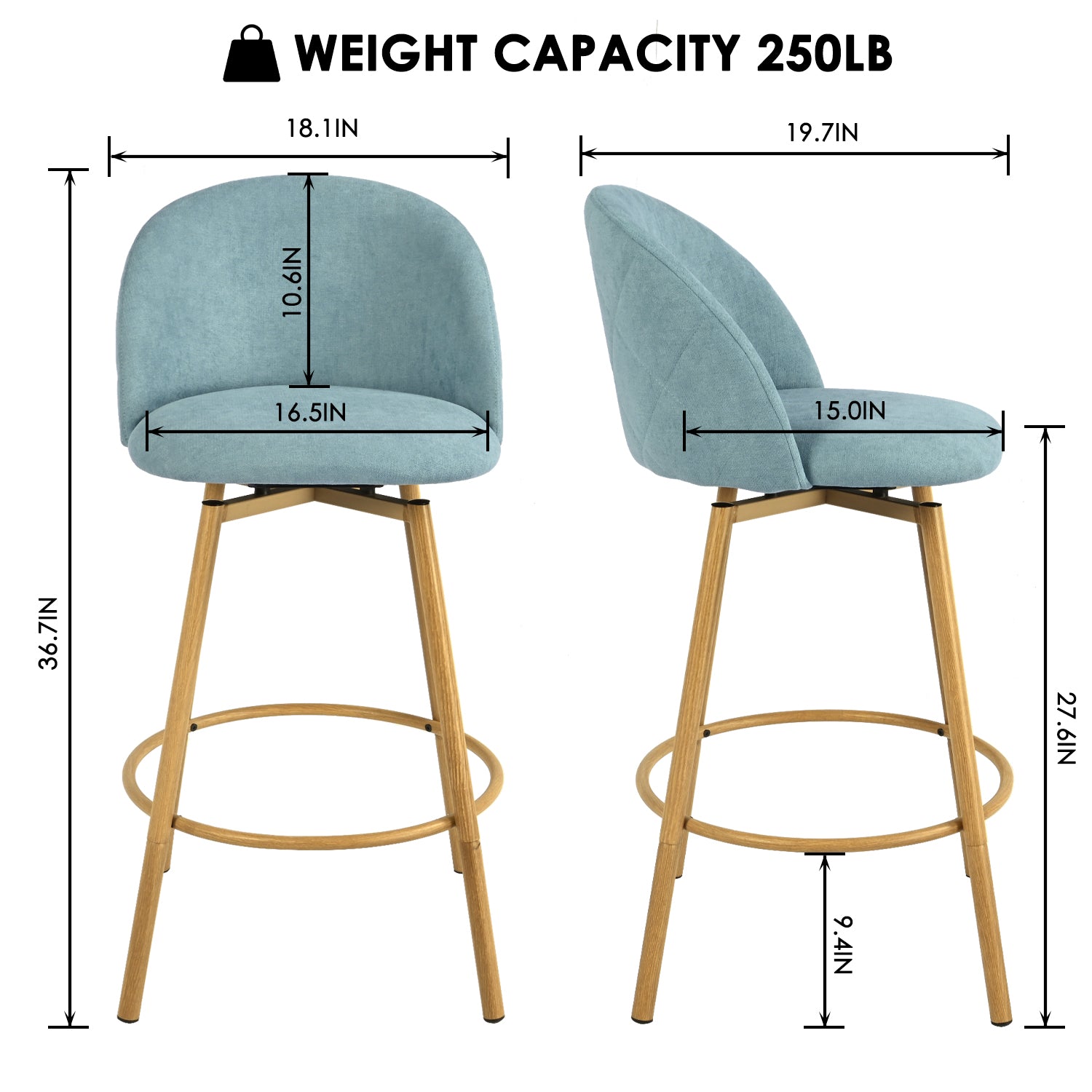 Homy Casa HSB-CS001 2PC Bar Stools Modern Bar Seating Aloe Blue Open Box