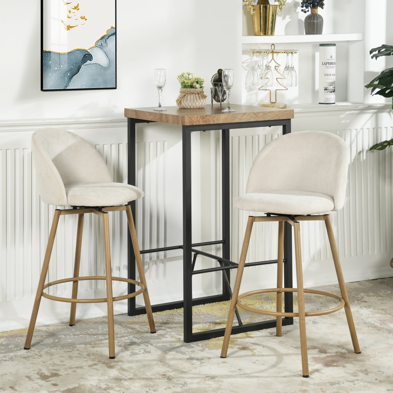 Homy Casa HSB-CS002 2PC Bar Stools in Biscuit Beige Bar Seating Open Box