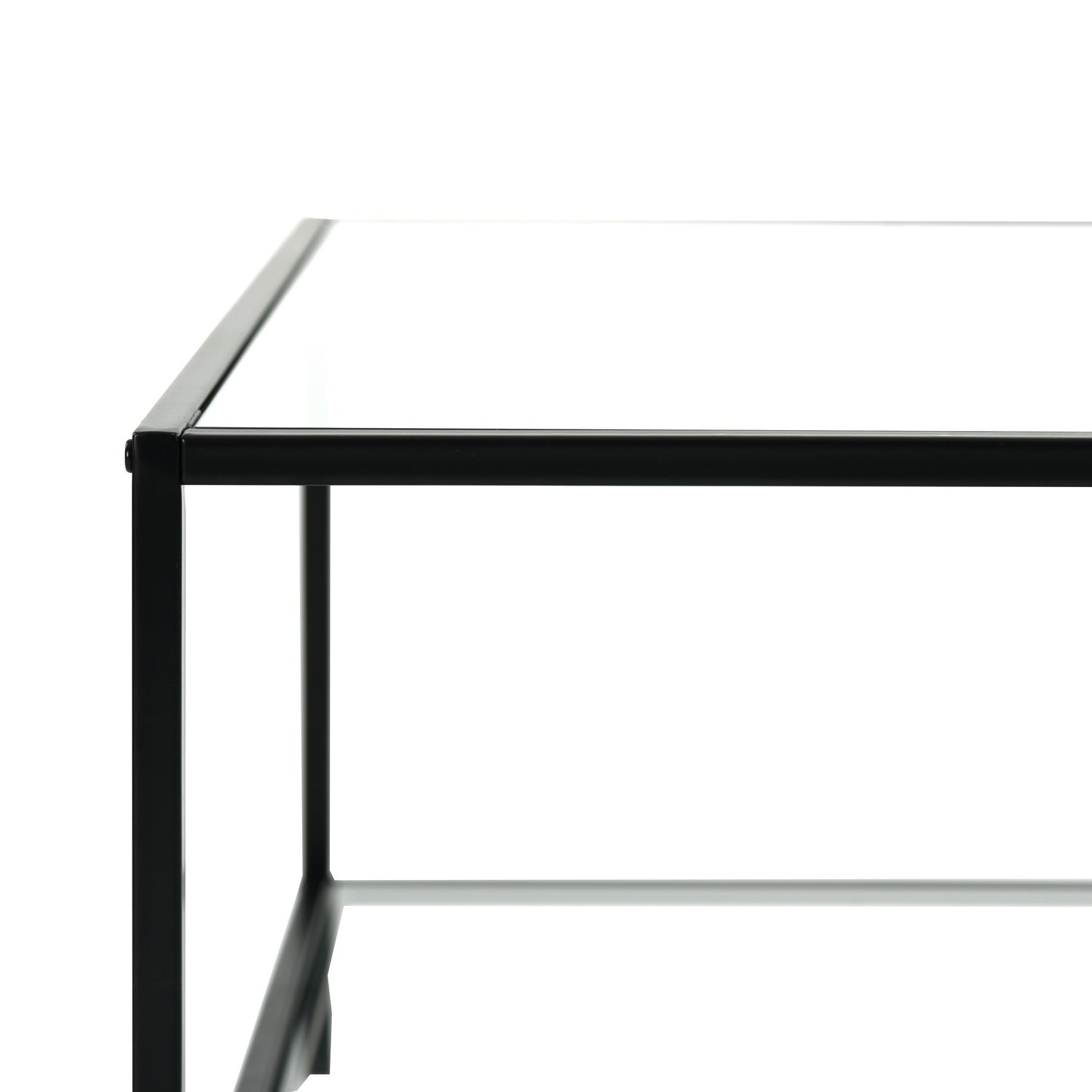 Homy Casa 31.5" Square Tempered Glass Coffee Table with Storage Shelf Black Metal Frame