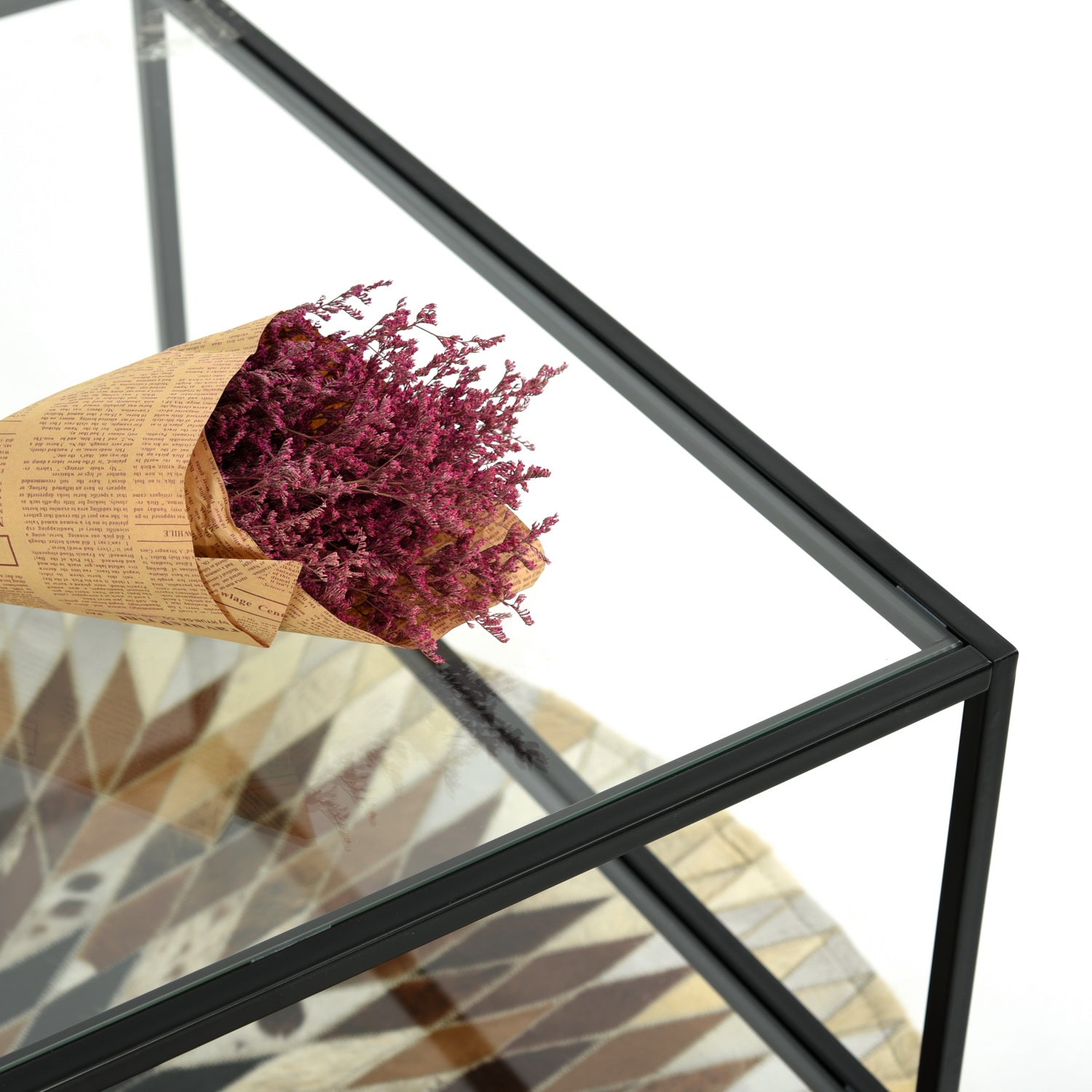 Homy Casa 31.5" Square Tempered Glass Coffee Table with Storage Shelf Black Metal Frame