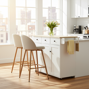 Hugh 3PC Rolling Kitchen Island and Stool Set with Haseeb Swivel Counter Height Bar Stools