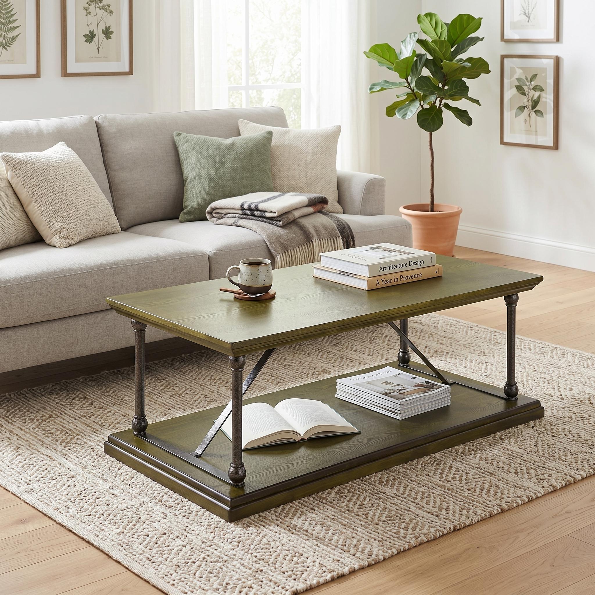 Open Box Homy Casa HUSSAINI HM Coffee Table "47.2 x 23.6 x 16.7 in" Modern Pine Veneer Table for Living Room, Office, or Home