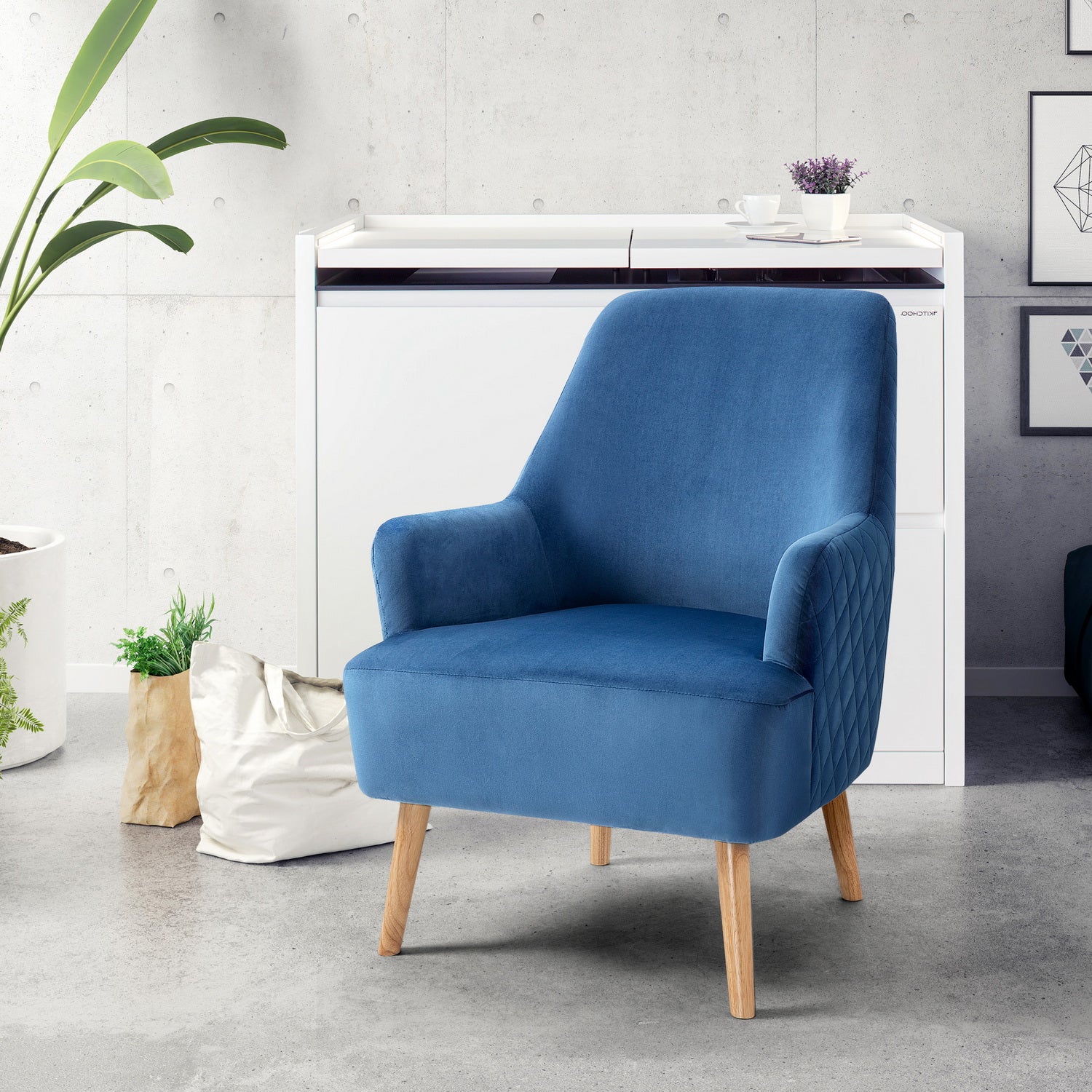 Homy Casa HUTTER BLUE Leisure Chair Modern Velvet Armchair for Living Room, Bedroom, Office Open Box