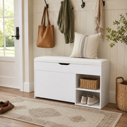 Hallen 39" Shoe Storage Bench with Tilt-Out Cabinet and Faux Leather Cushioned Seat