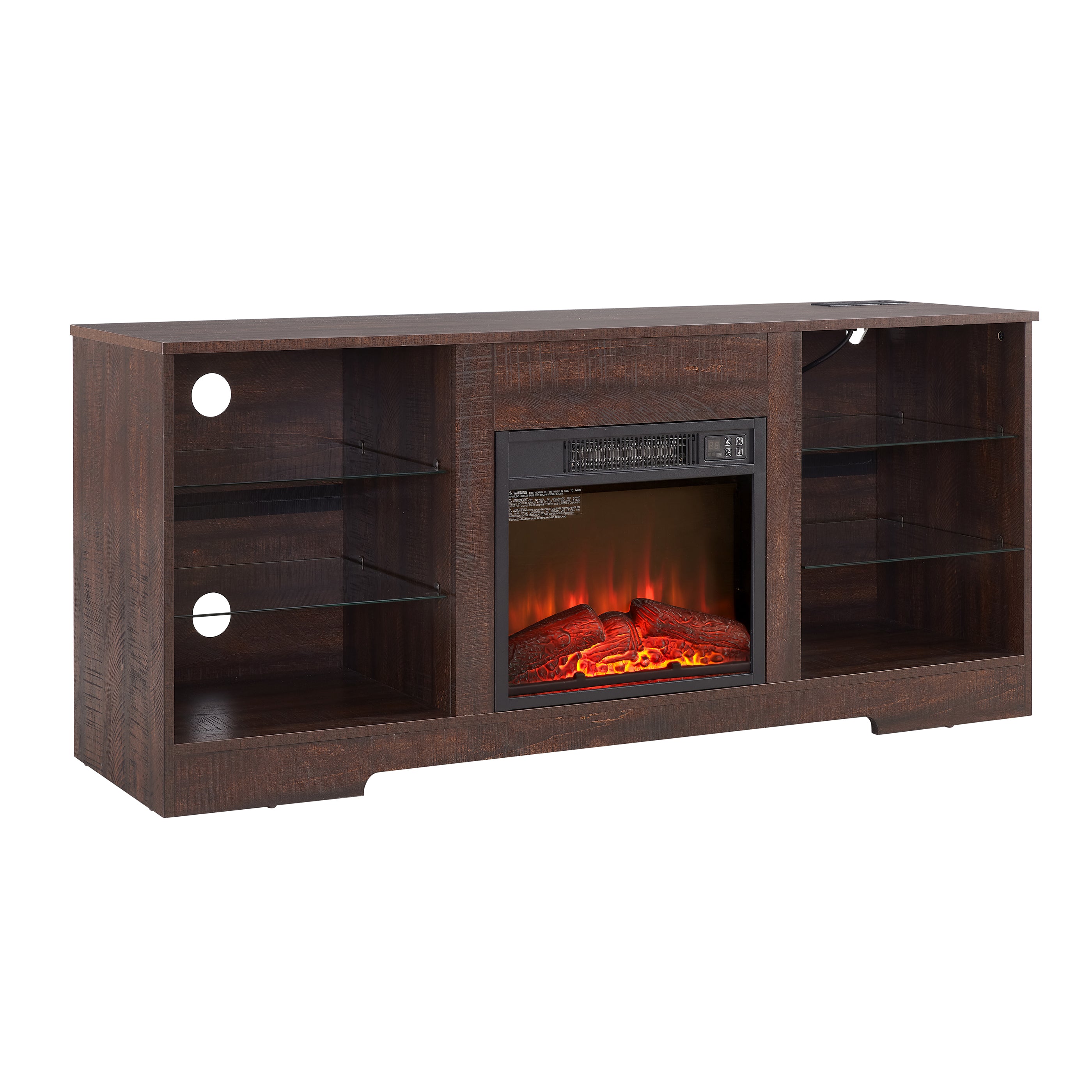Helena 58" Modern LED TV Stand with Electric Fireplace and Glass Shelves