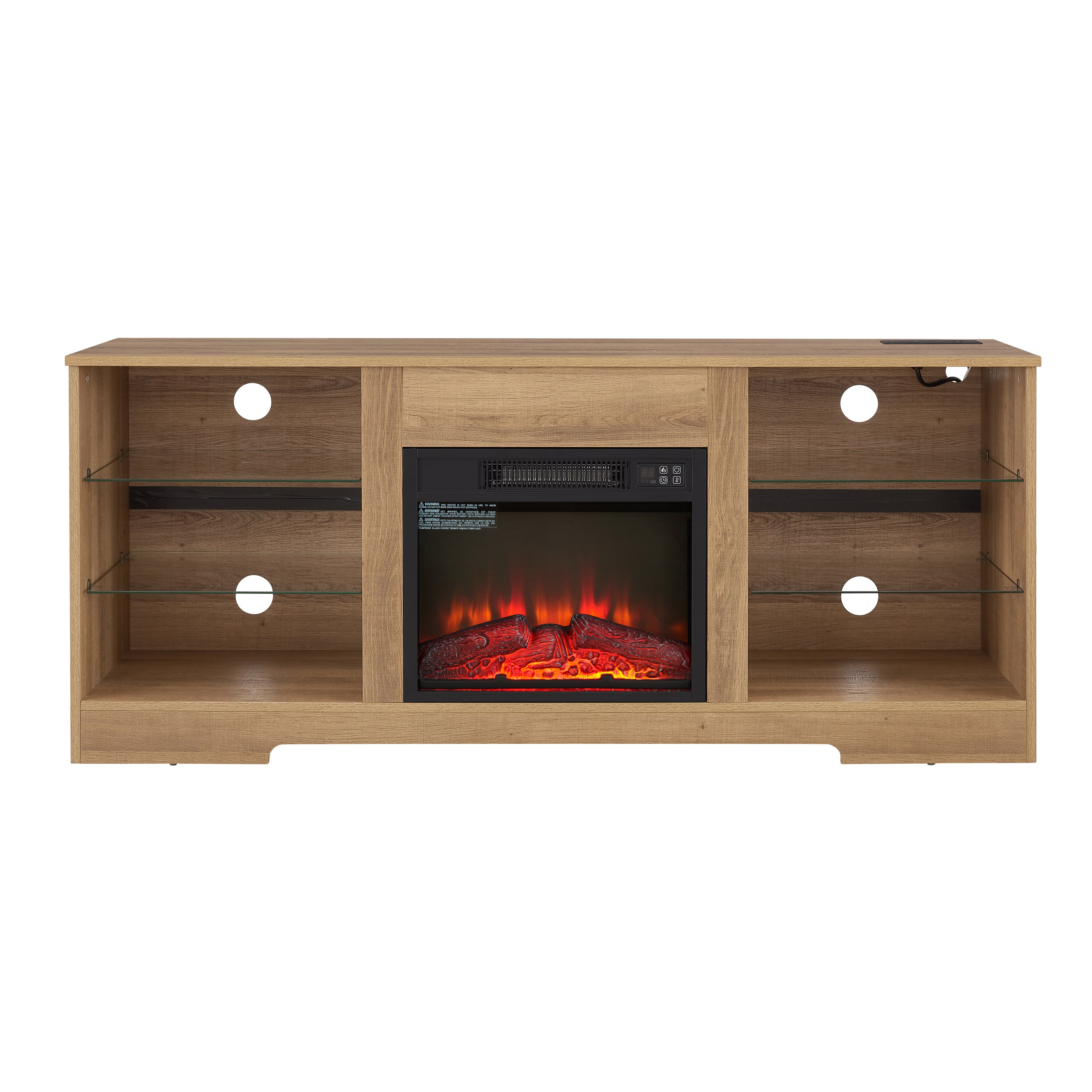 Helena 58" Modern LED TV Stand with Electric Fireplace and Glass Shelves