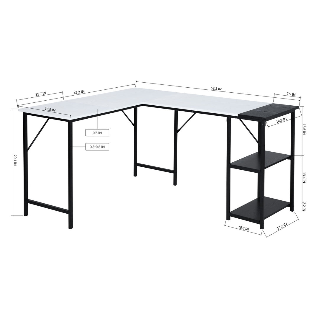Homy Casa IBARRA Desk "148 x 120 x 74" Modern Office Workspace Table Open Box