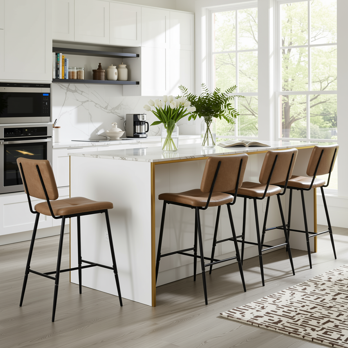Homy Casa IDP-CS001 4PC Kitchen Dining Set 26.4" Bar Table with 2 Cognac PU Barstools in Brown Open Box
