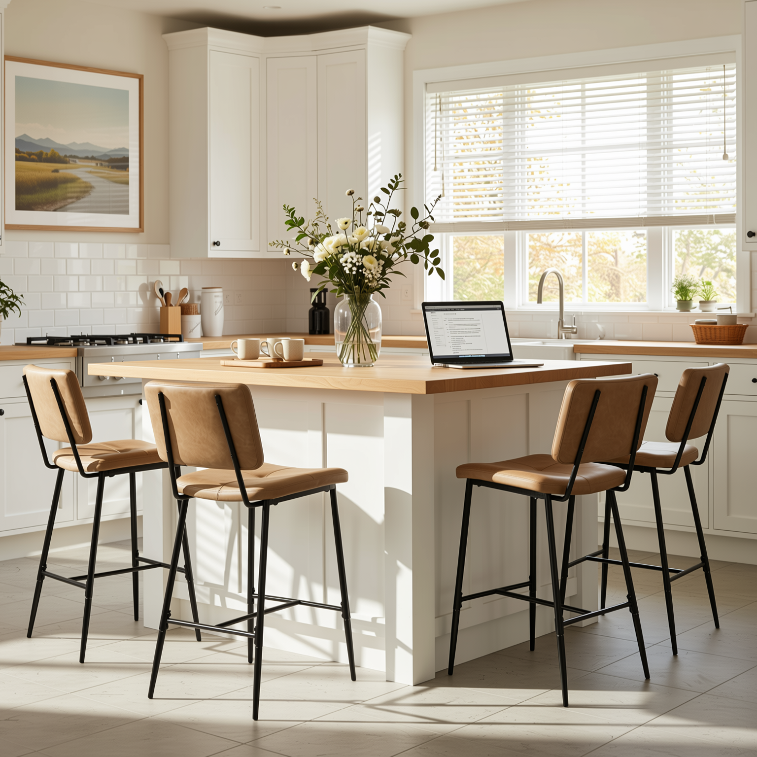 Homy Casa IDP-CS001 4PC Kitchen Dining Set 26.4" Bar Table with 2 Cognac PU Barstools in Brown Open Box