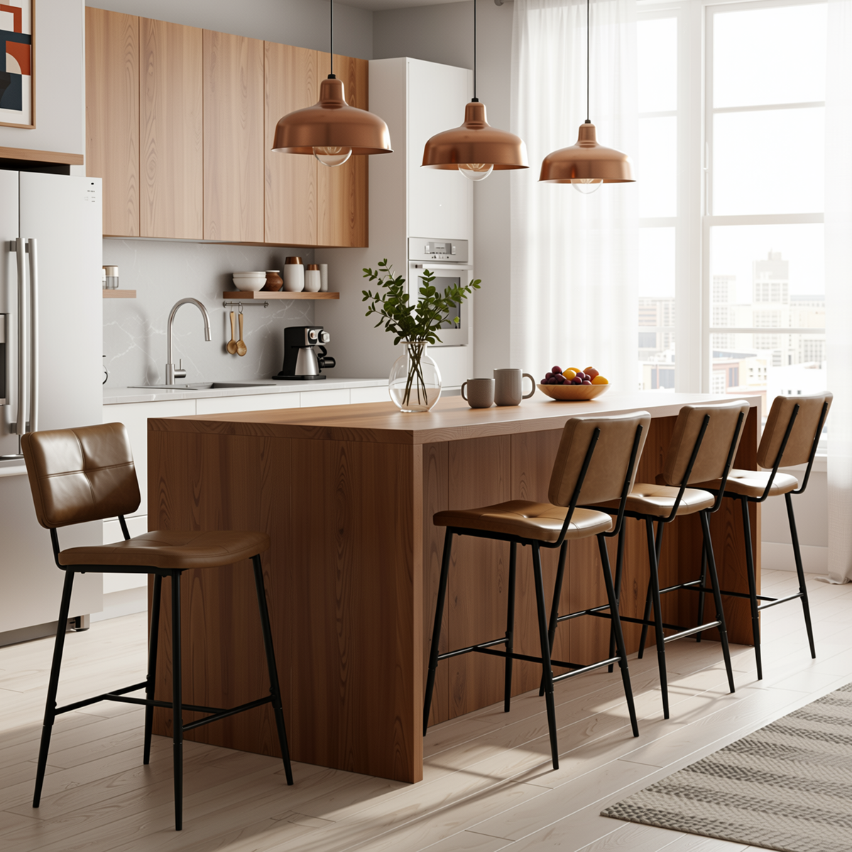 Homy Casa IDP-CS001 4PC Kitchen Dining Set 26.4" Bar Table with 2 Cognac PU Barstools in Brown Open Box